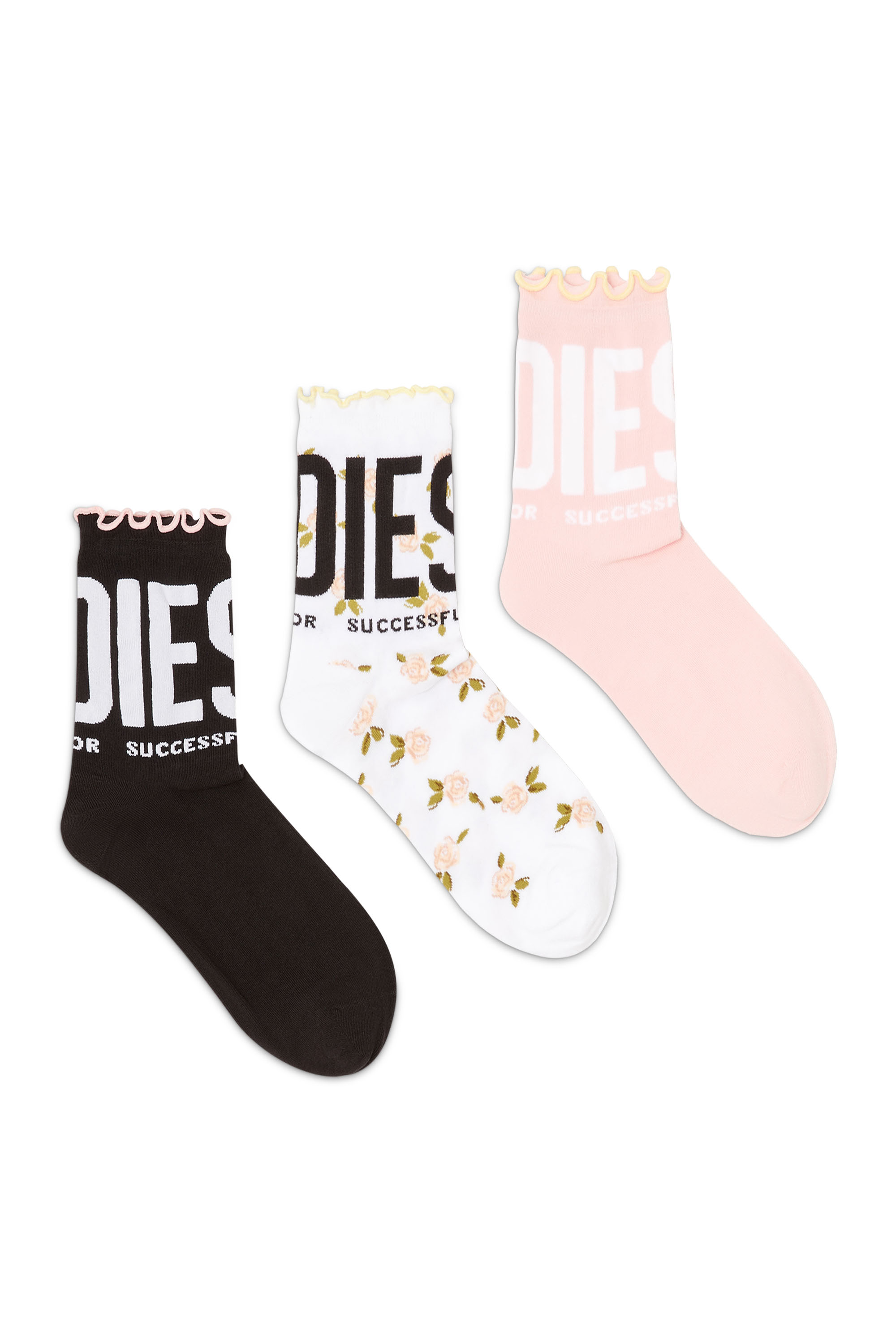 Diesel - SKW-LOLITA-3PACK, Woman's Three-pack socks with ruffled edge in Multicolor - 1