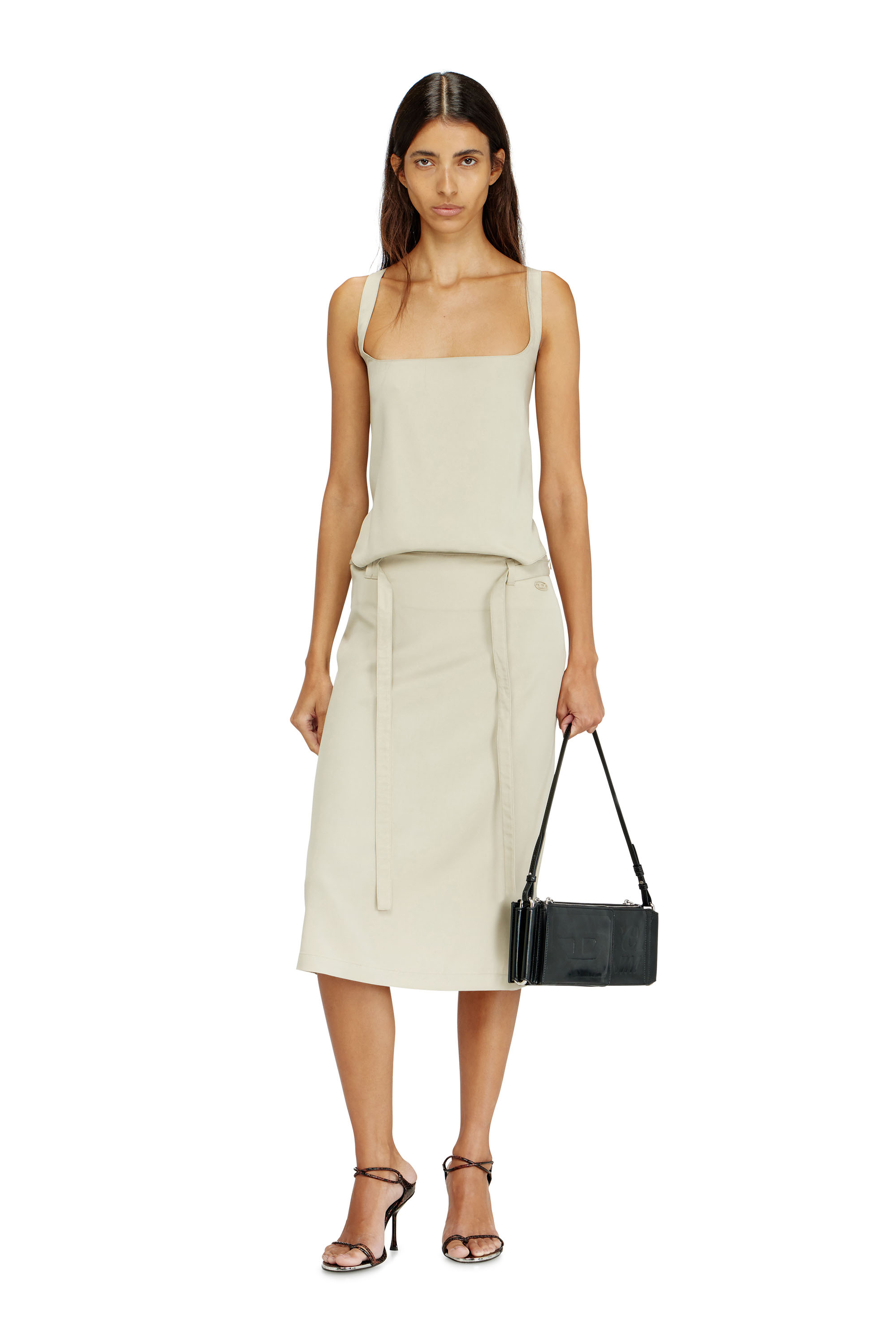 Diesel - D-SANA, Woman's Open-back midi apron dress in lyocell in Beige - 2