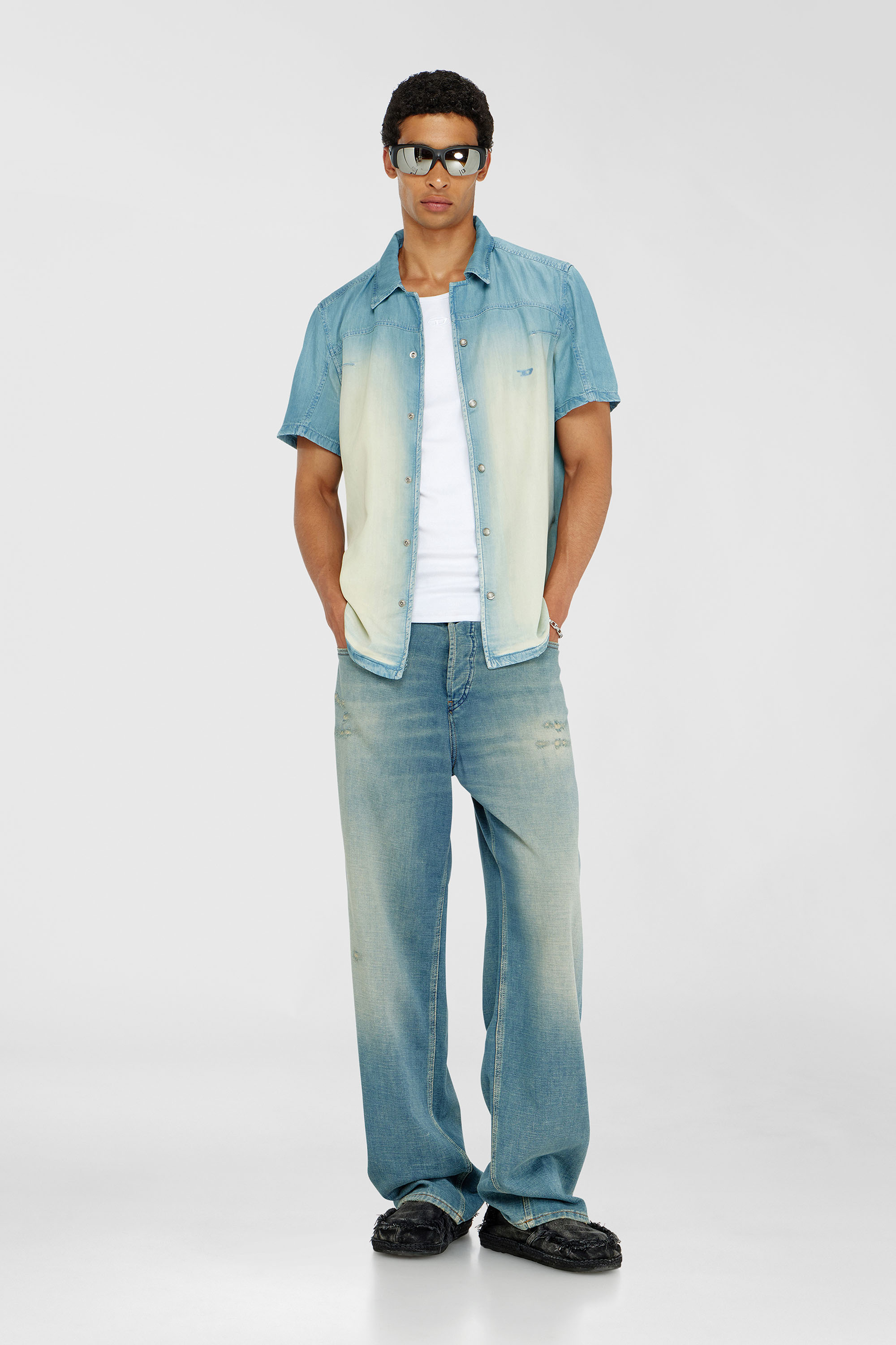 Short-sleeve shirt in fluid overdyed denim