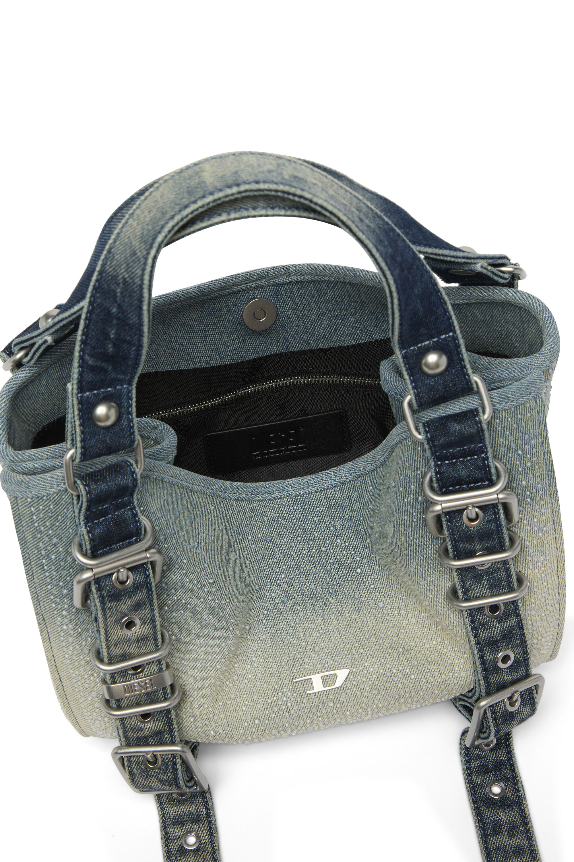 Diesel - D-ONE TOPHANDLE S, Woman's D-One-Small top-handle bag in crystal solarised denim in Blue - 4