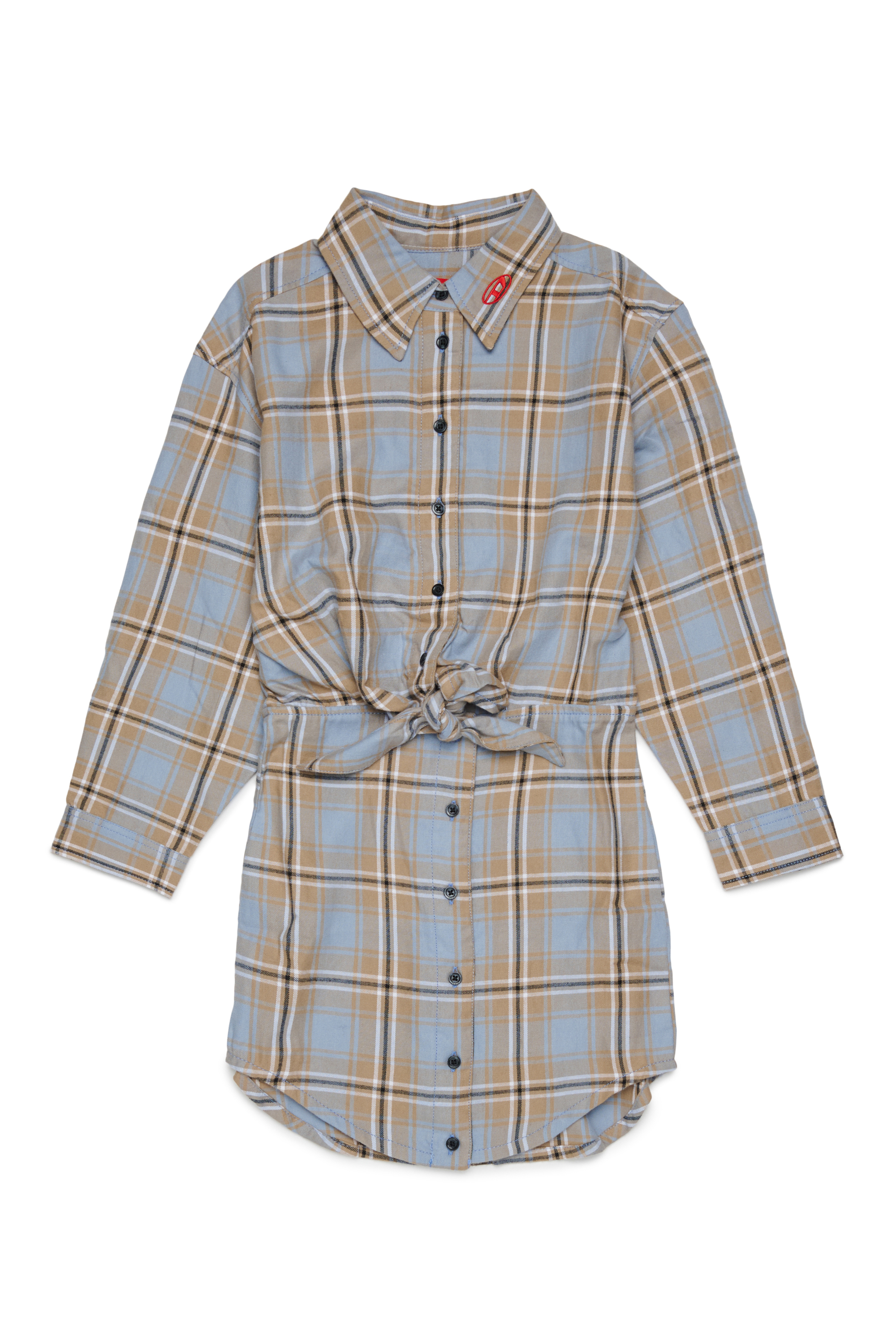 Diesel - DESUSANIS, Woman's Check-cotton shirt dress with tie-knot waist in Blue/Orange - 1