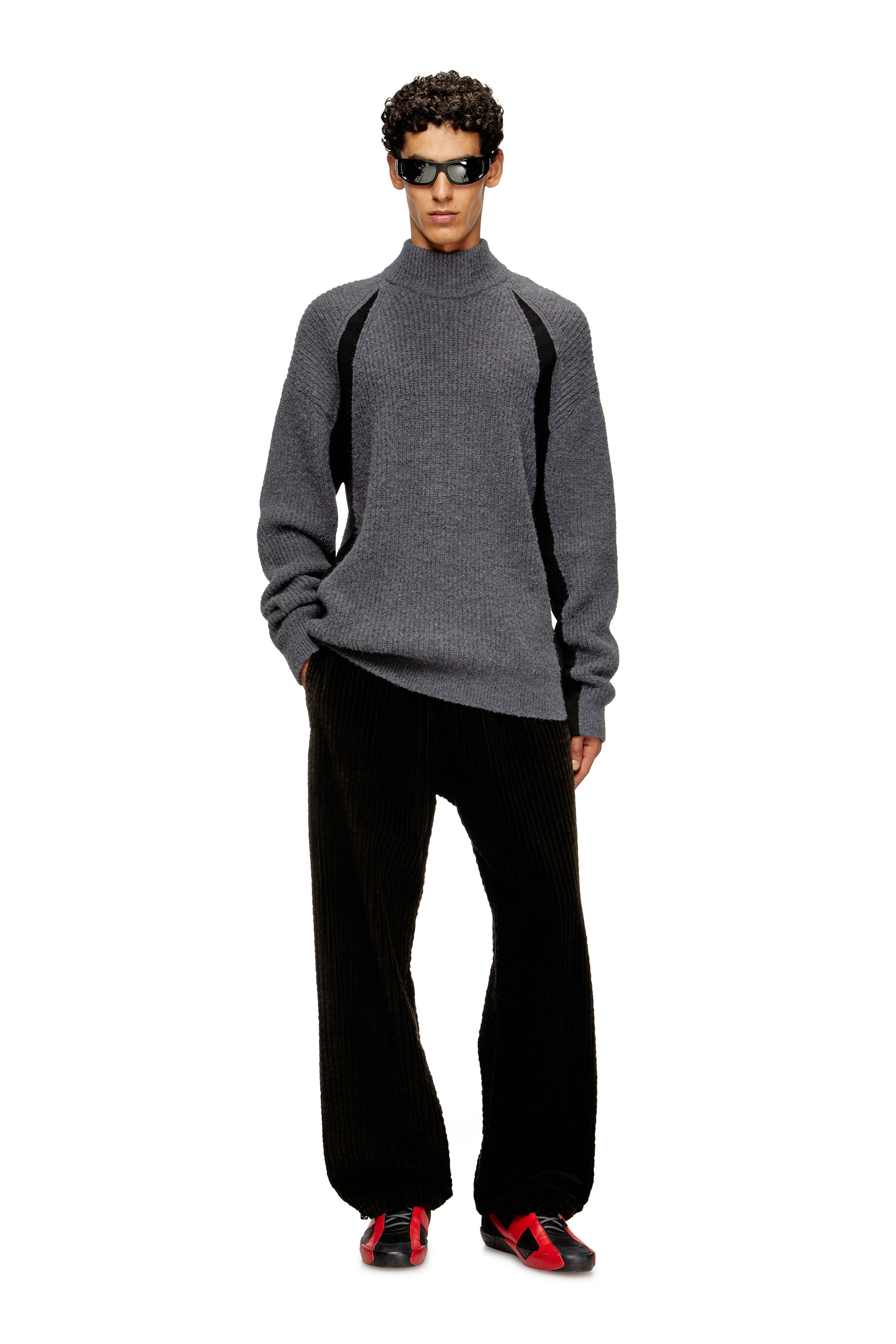 Diesel - K-LOLLO-TN, Man's Alpaca-blend jumper with contrast inserts in Grey - 1