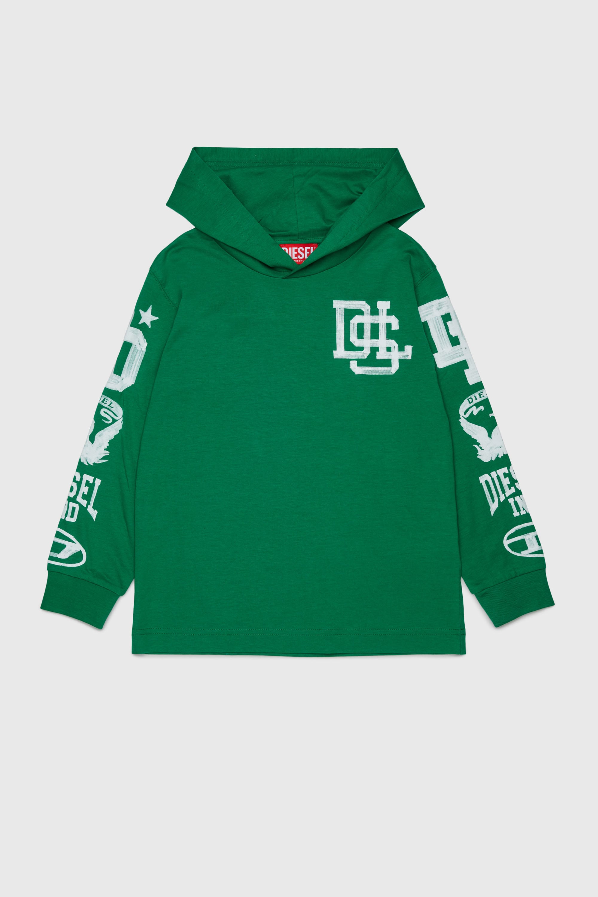 Diesel - TBUNDY OVER, Man's Hooded long-sleeve T-shirt with varsity graphics in Green - 1
