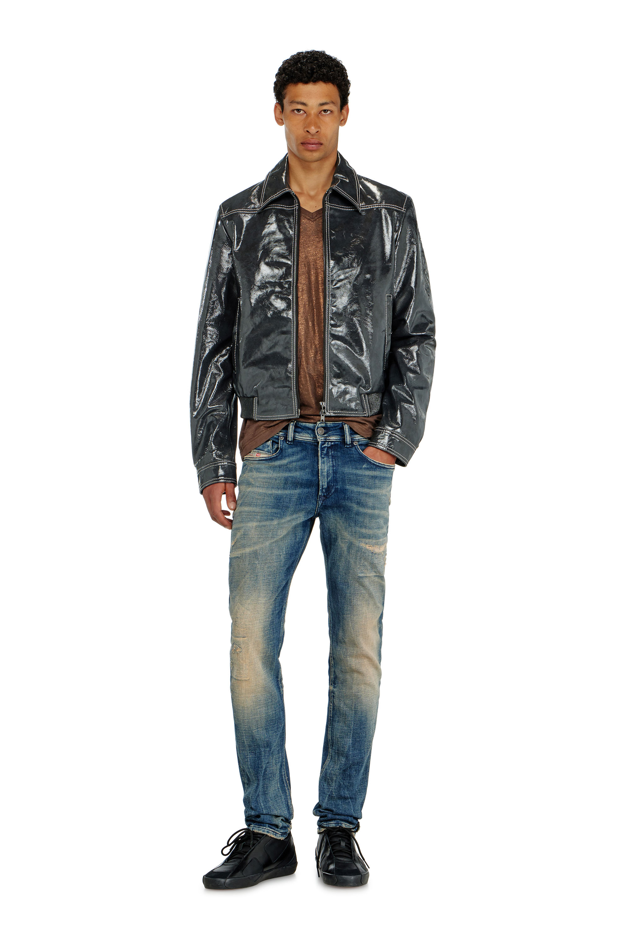 Diesel - L-ADDI, Man's Patent-leather jacket in Dark grey - 2