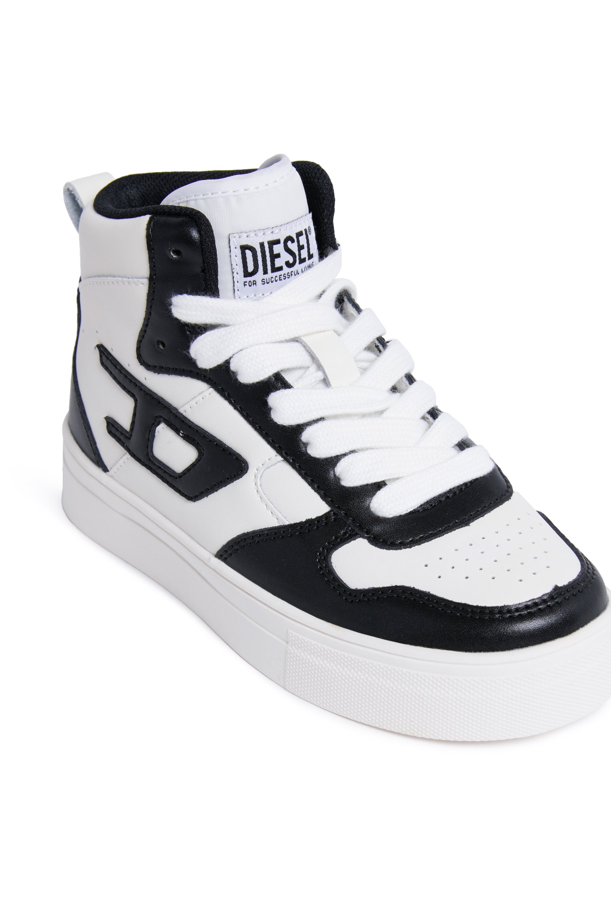 Diesel - S-UKIYO MID 2.0., Unisex's High-top sneakers in perforated leather in White/Black - 5