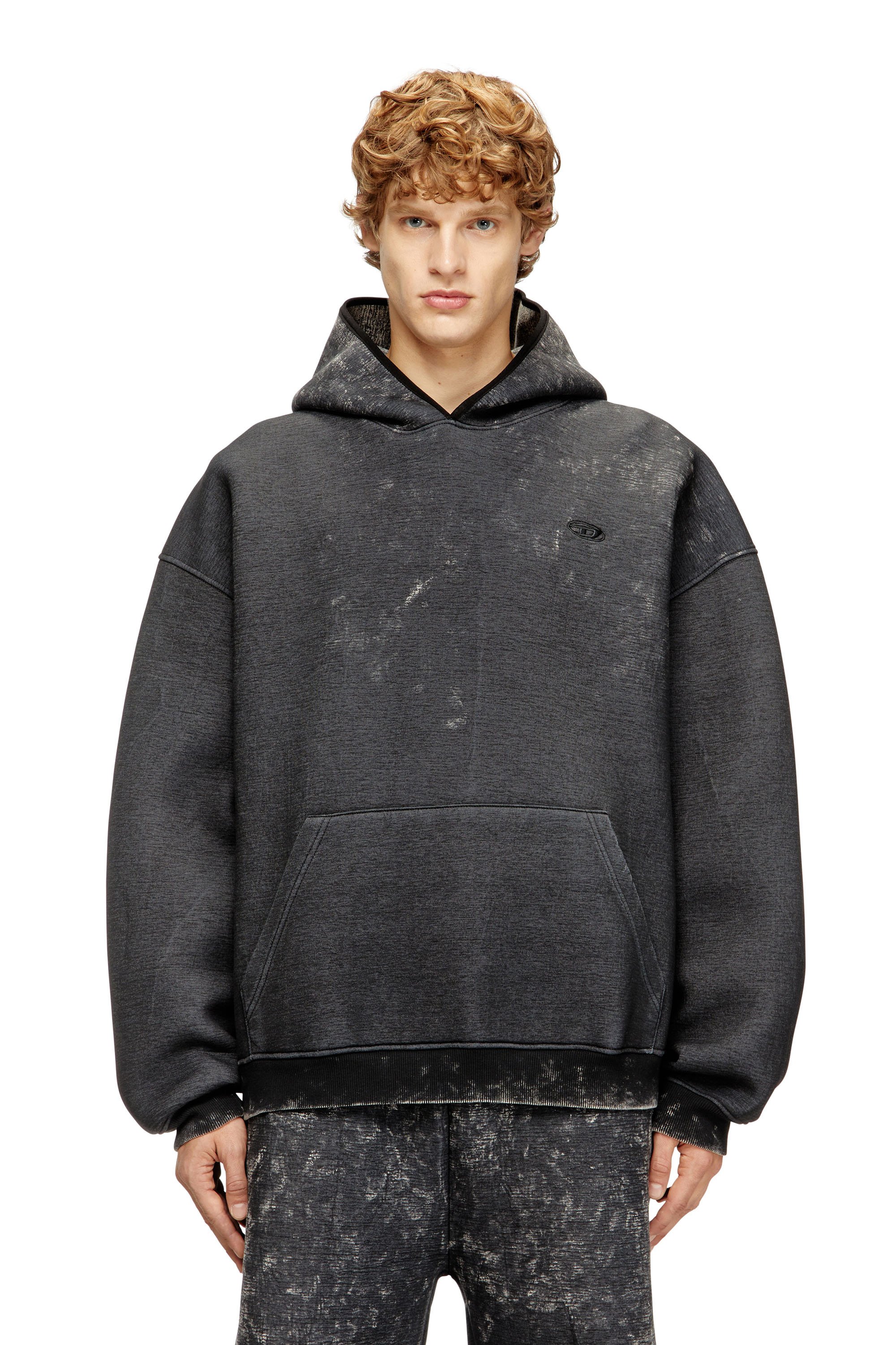 Diesel - S-BOXT-CHAN-HOOD, Man's Relaxed scuba hoodie with marble wash in Dark grey - 1