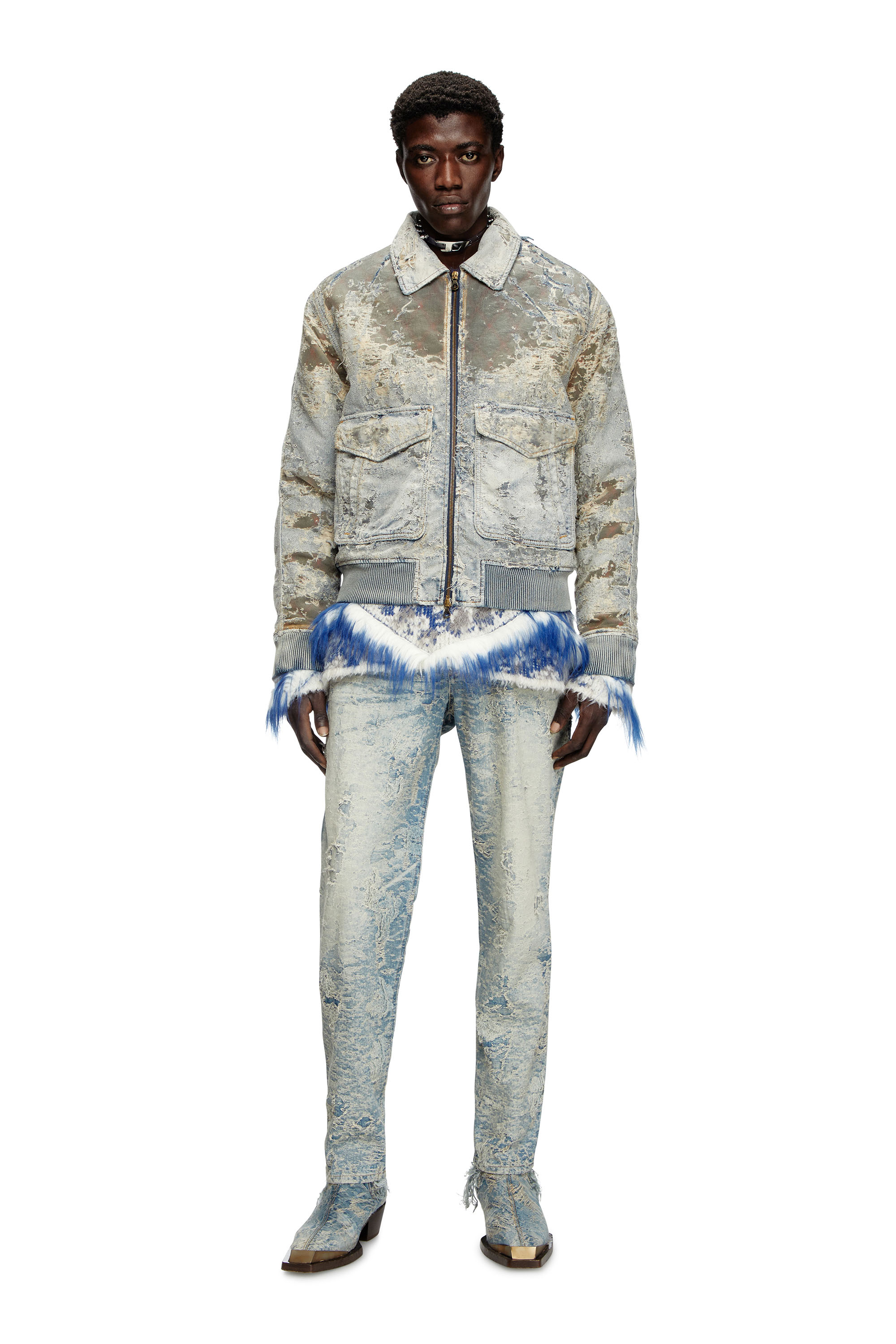 Diesel - D-MUDDY-FSF, Man's Aviator jacket in devoré denim in Light Blue - 2