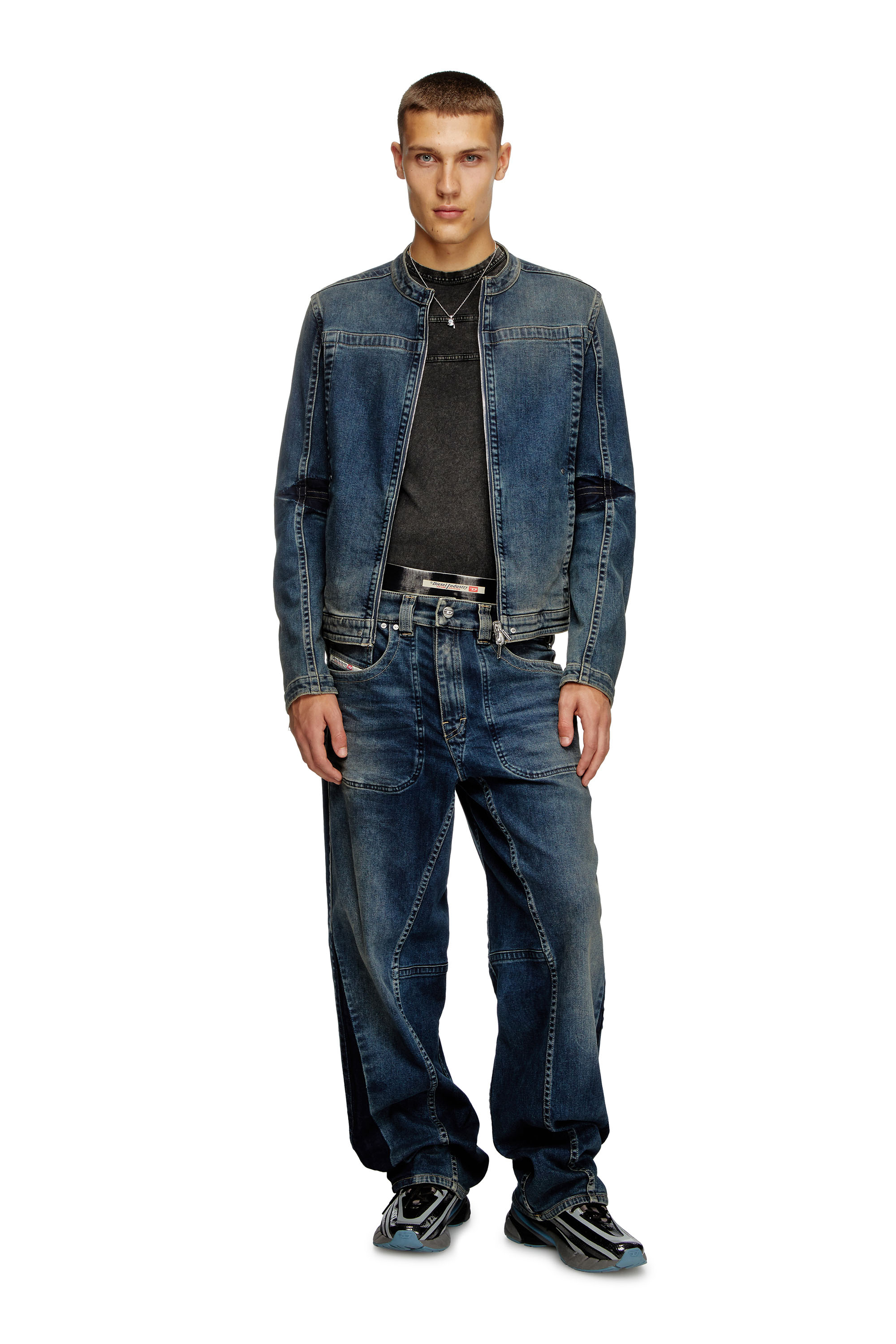 Diesel - D-GLORY-RE, Man's Moto jacket in Rehab denim in Dark Blue - 2