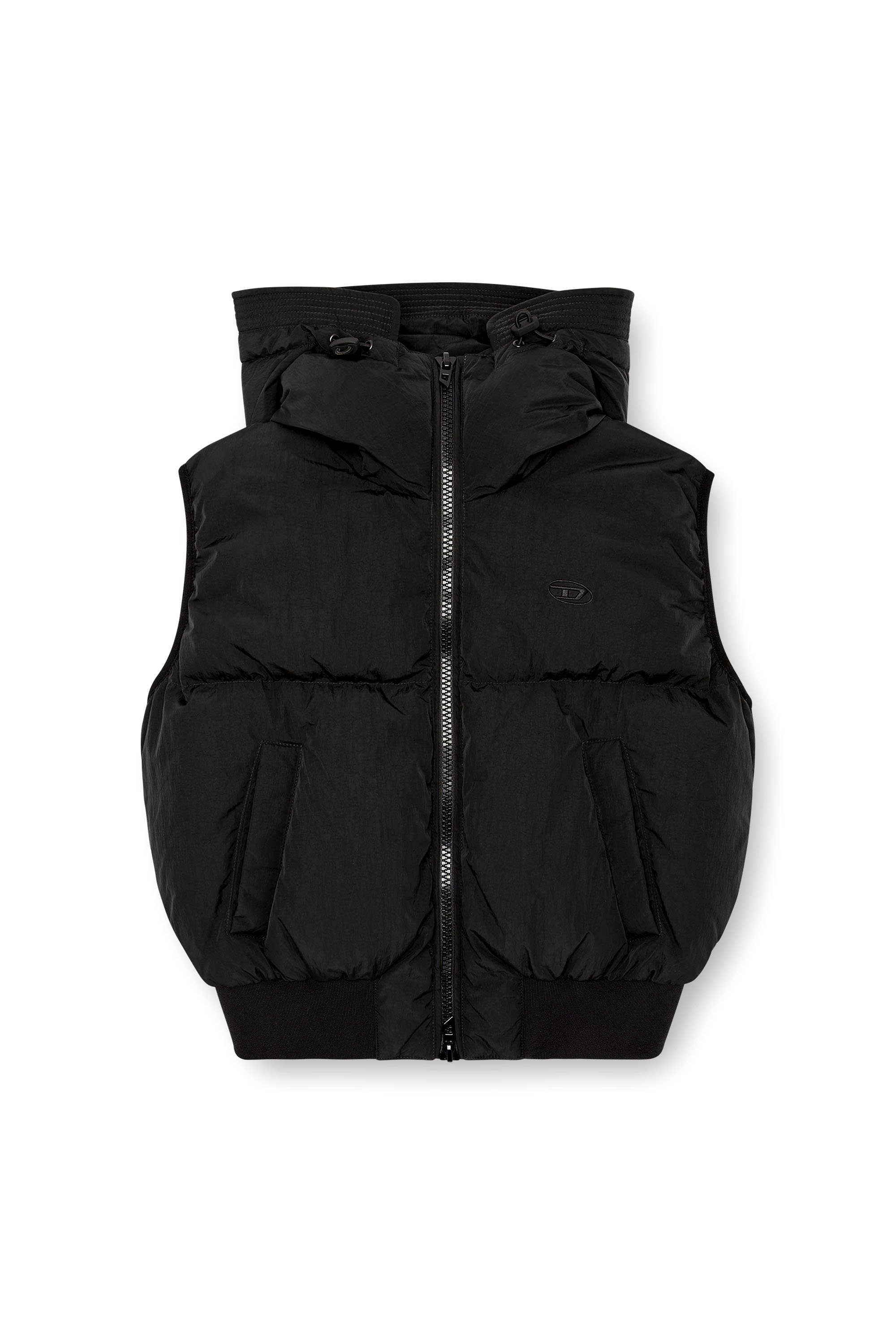 Diesel - W-PEYT-SSL-NEW-P1, Woman's Hooded down vest in crinkled nylon in Black - 3