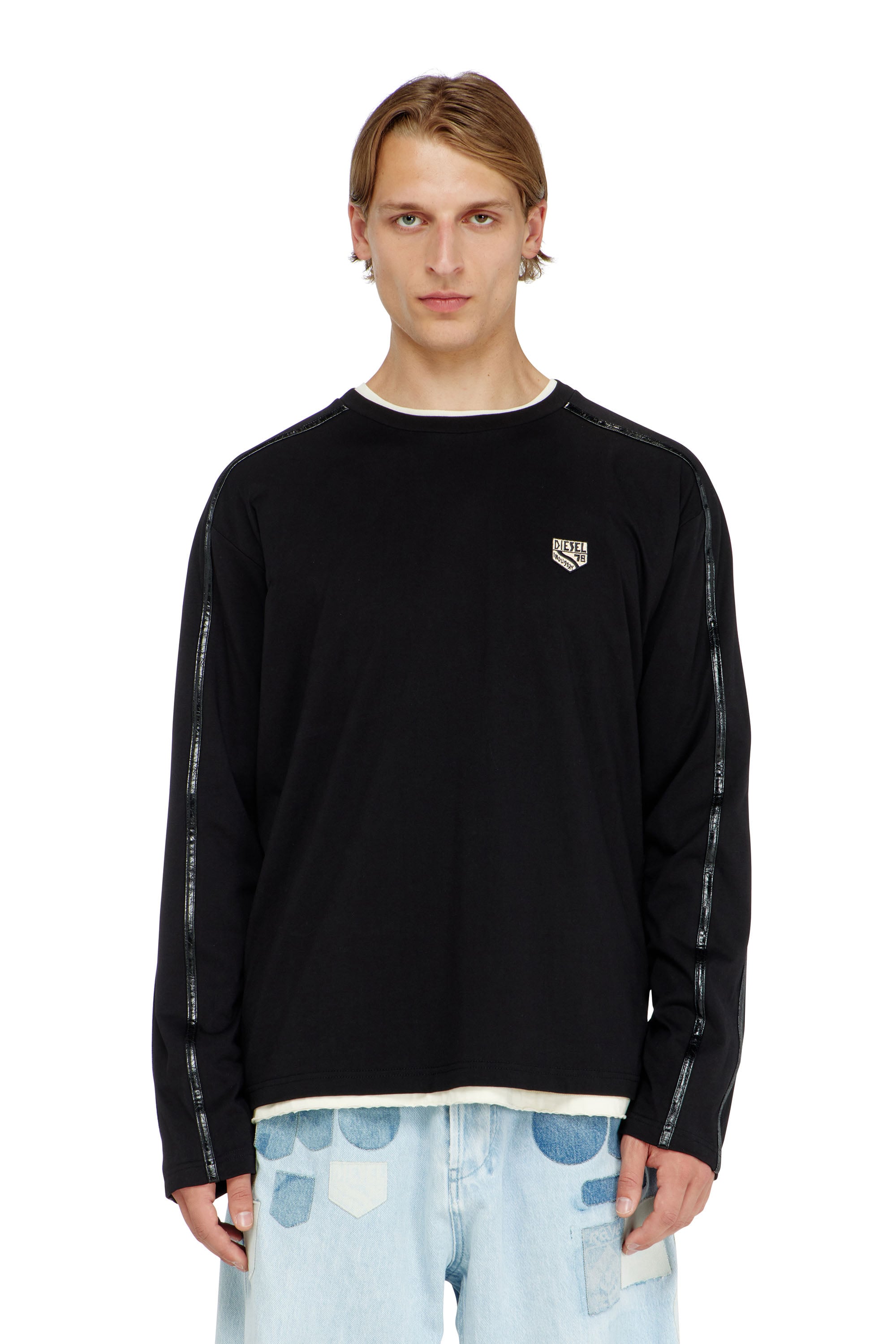 Diesel - T-NORM-LS-FL, Man's Long-sleeve T-shirt with tonal trims in Black - 1