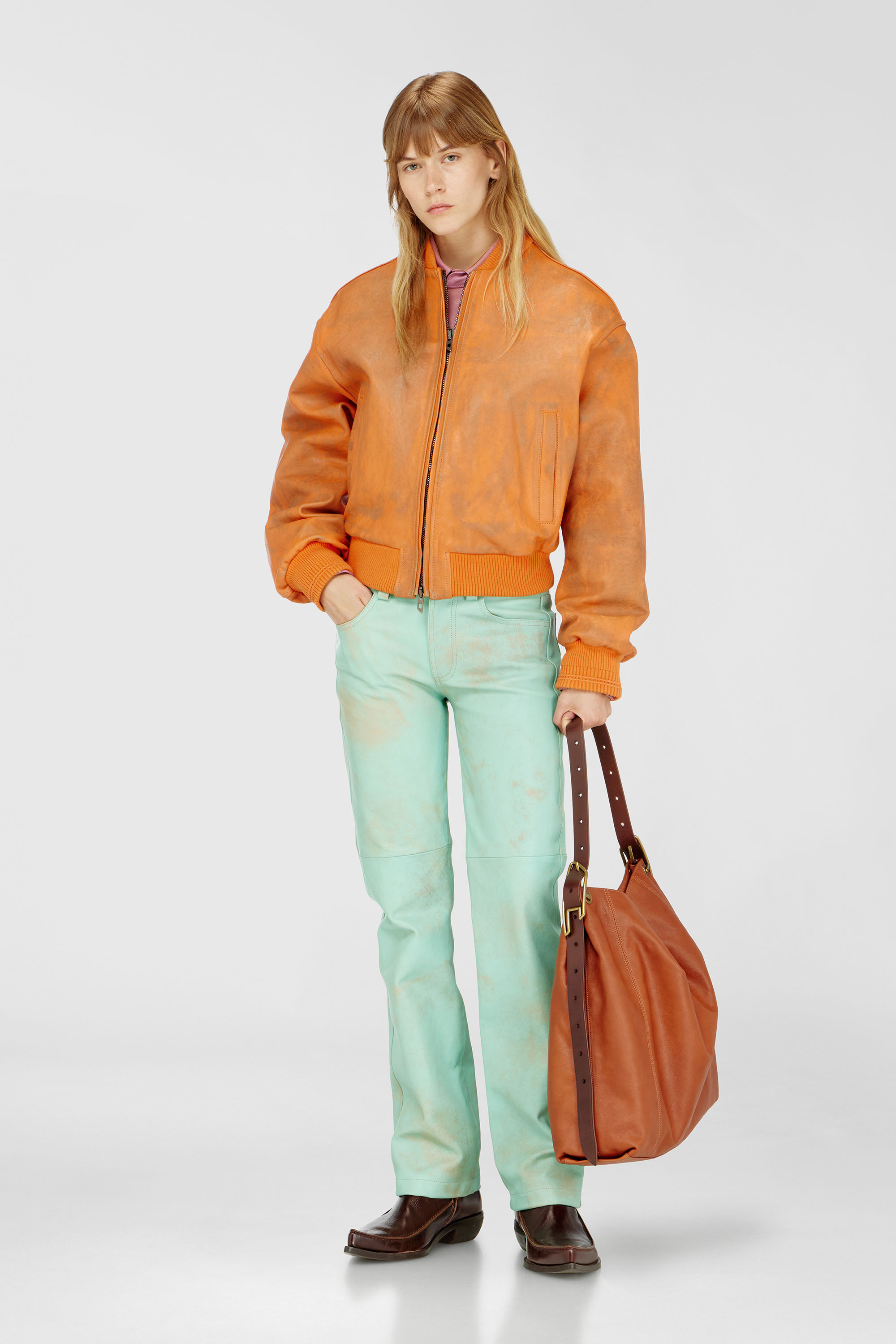 Pants in treated leather