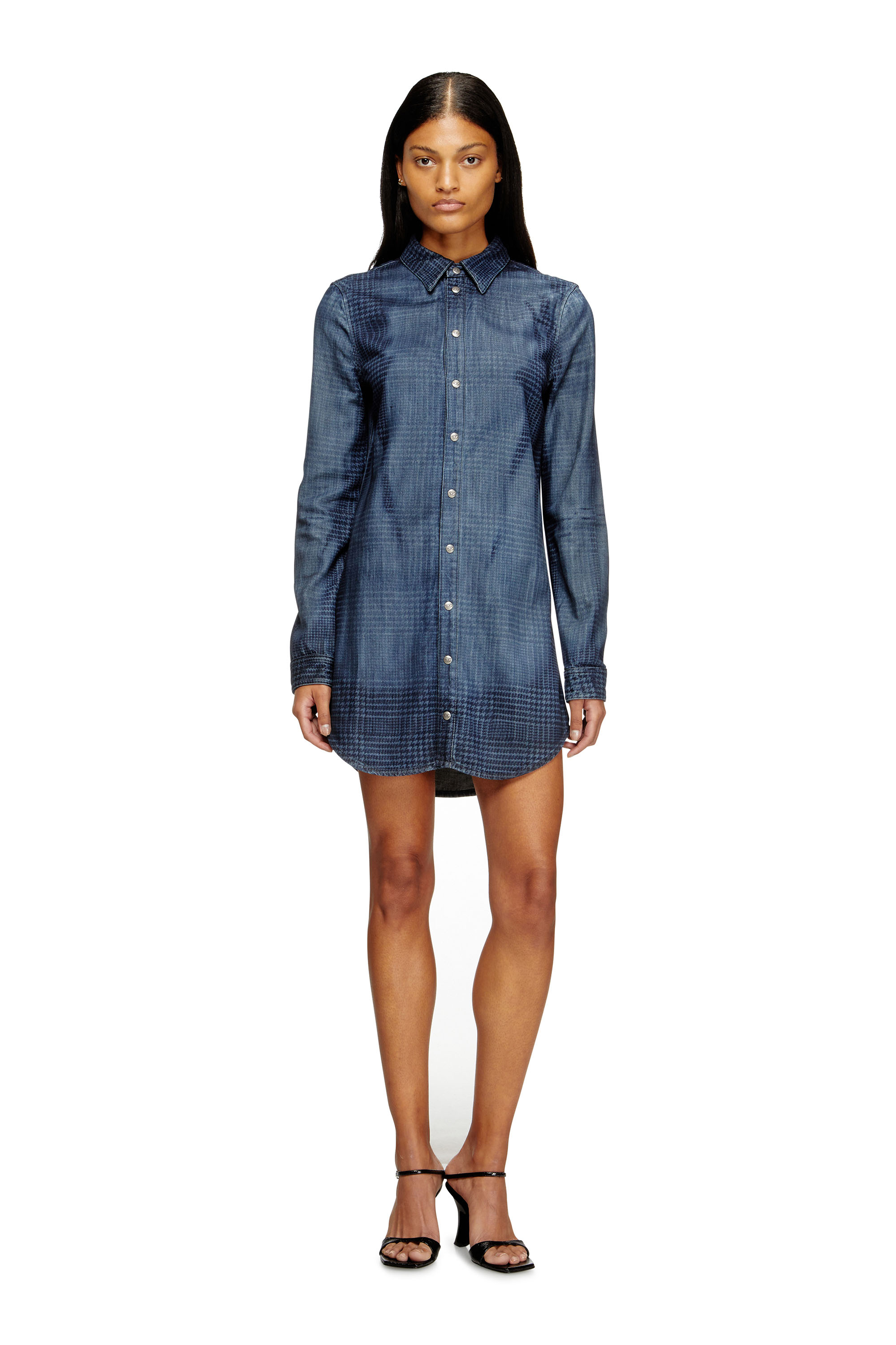 Diesel - DE-EAZY DRESS-S, Woman's Shirt dress in fluid Prince of Wales denim in Blue - 2