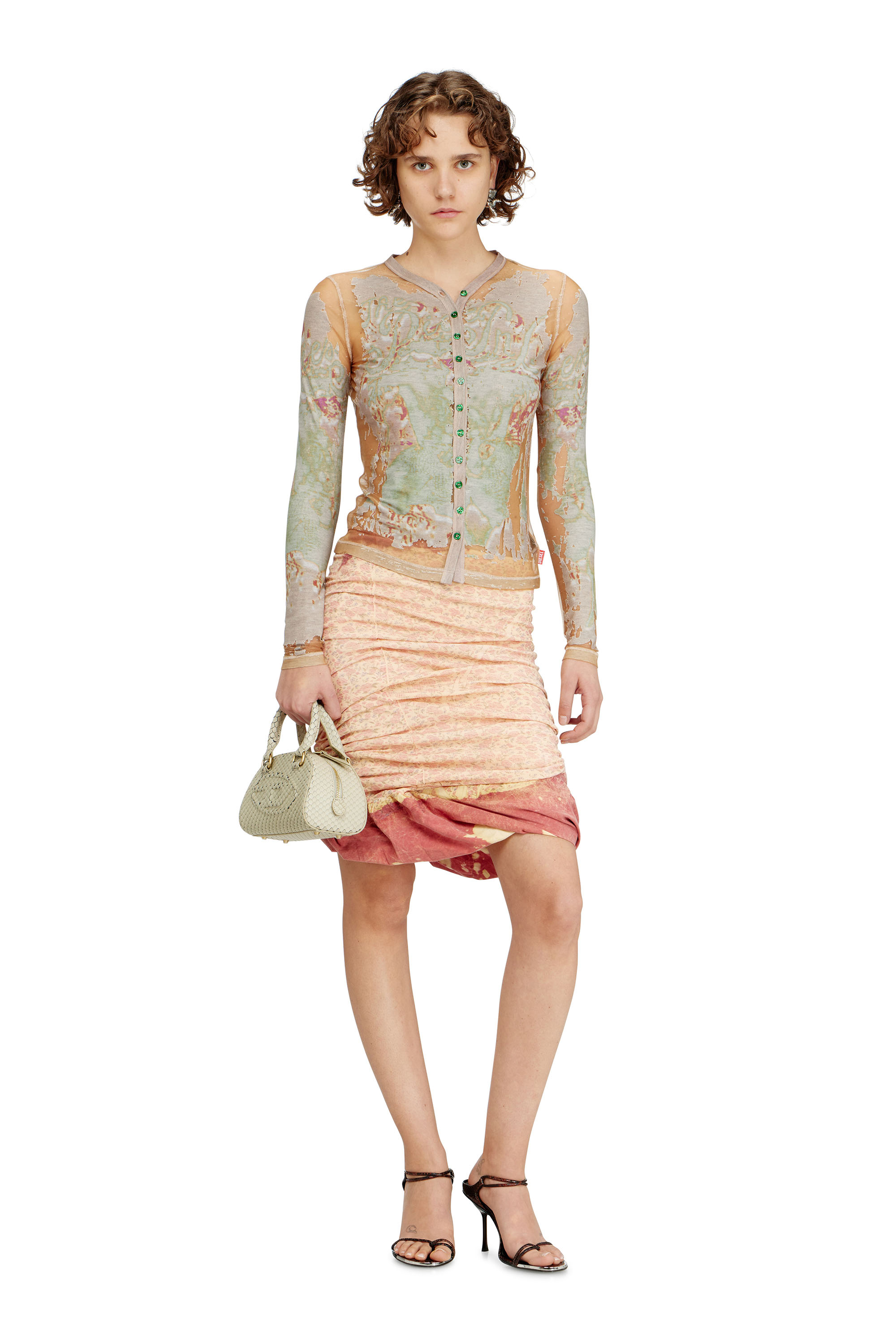 Diesel - T-GABRY, Woman's Cardigan top in printed devor&eacute; jersey in Light Brown - 2