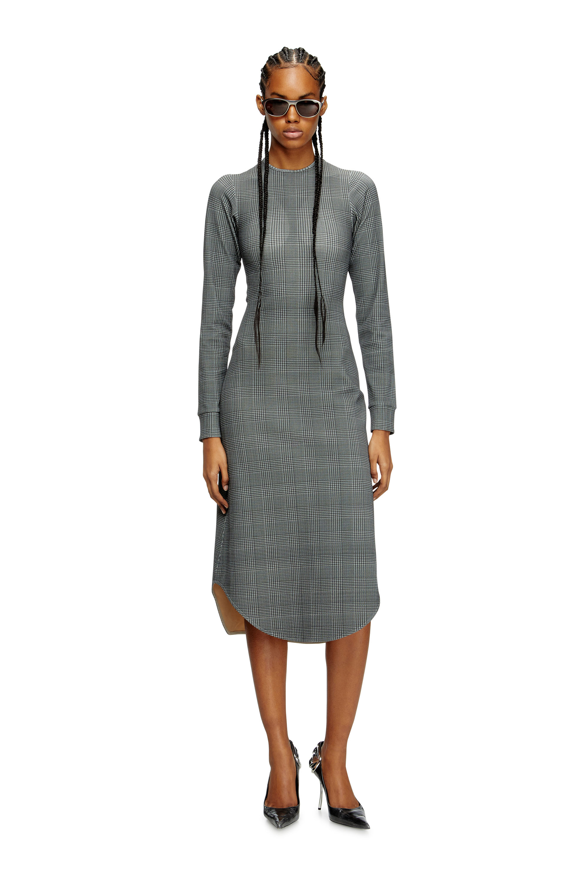 Diesel - D-ETTS, Woman's Prince of Wales midi dress with bust detail in Grey - 1