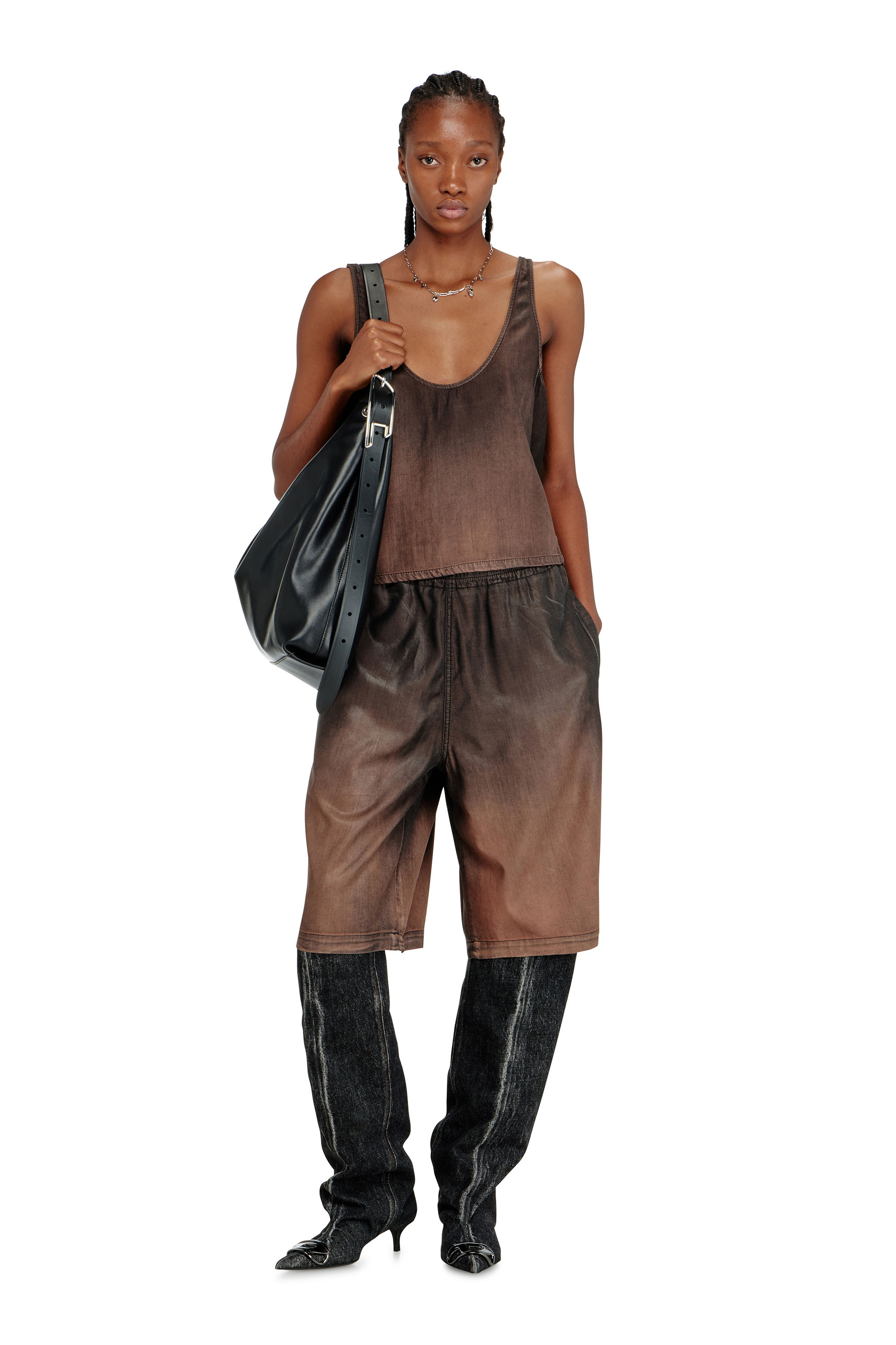 Diesel - D-LINE HOBO L, Woman's D-Line-Leather hobo bag in Black - 2
