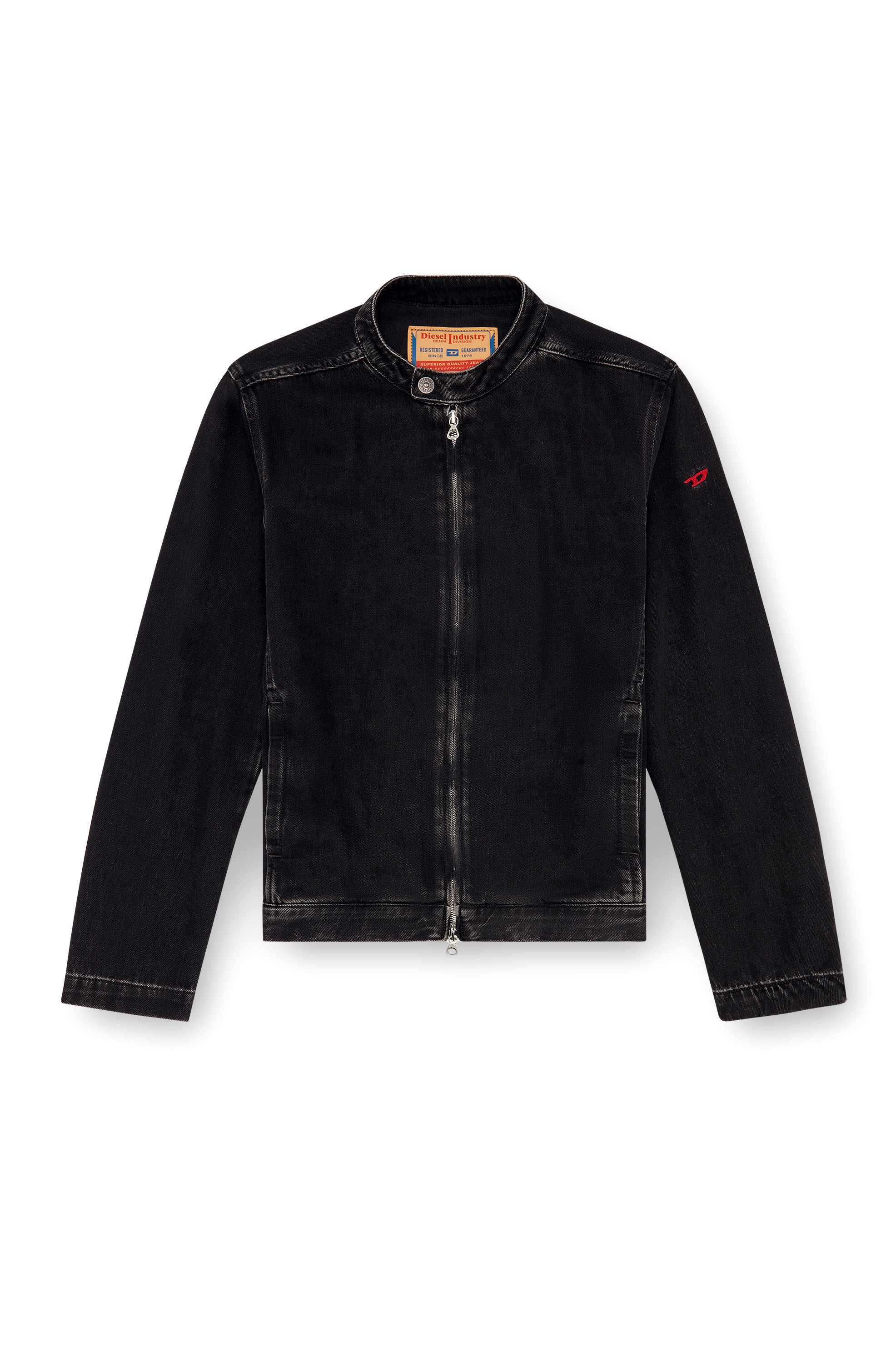 Diesel - D-GLORY, Man's Moto jacket in clean-wash denim in Black - 3