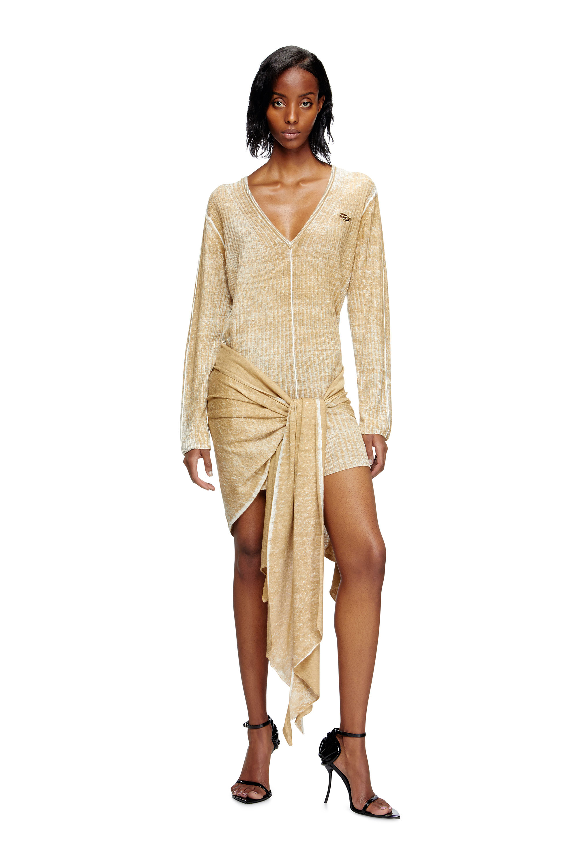 Diesel - M-EGAKNOT, Woman's Knitted dress with hip tie in Beige - 2