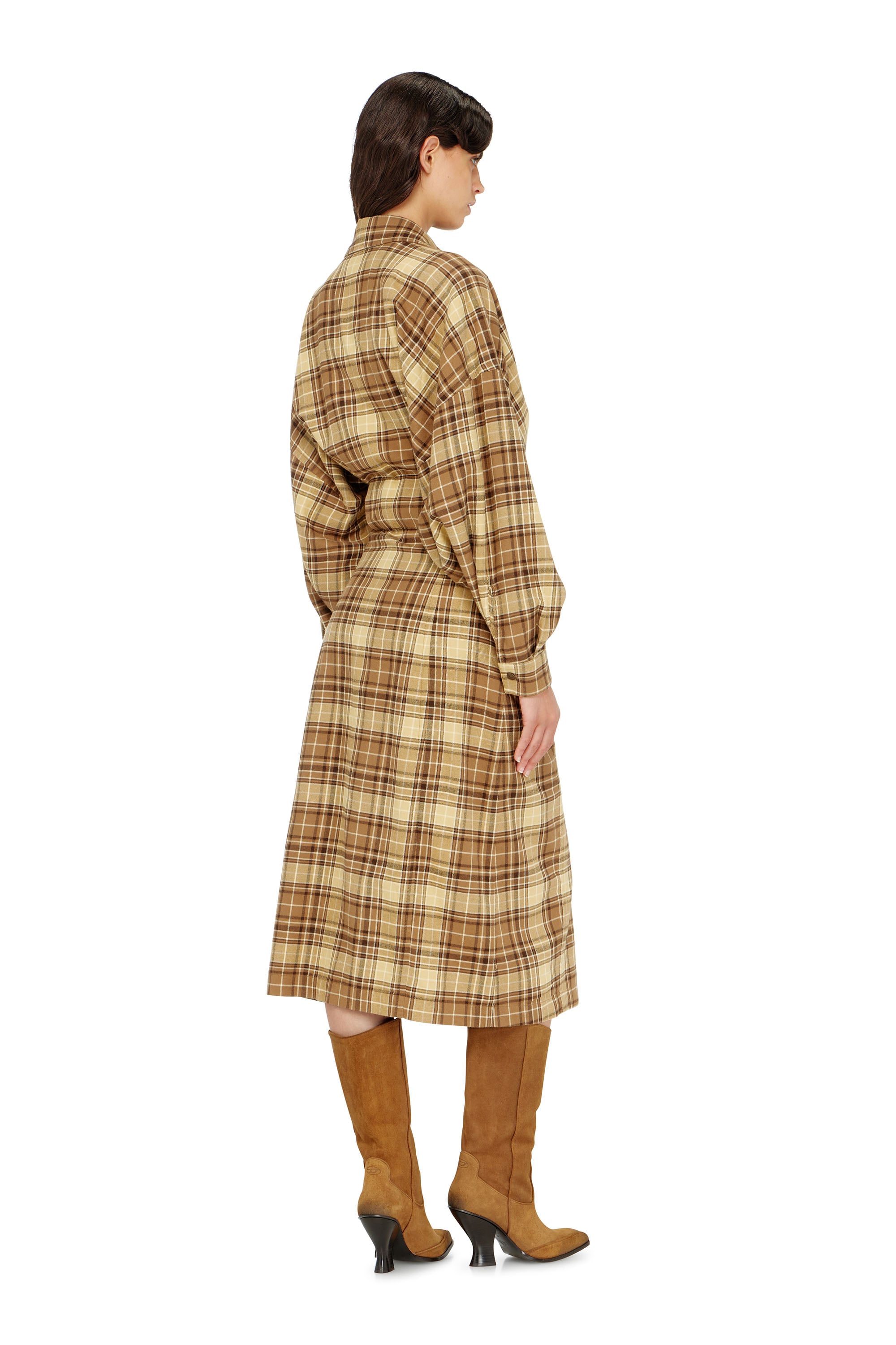 Diesel - D-EDALUS, Woman's Midi dress in check flannel with wide belt in null - 4