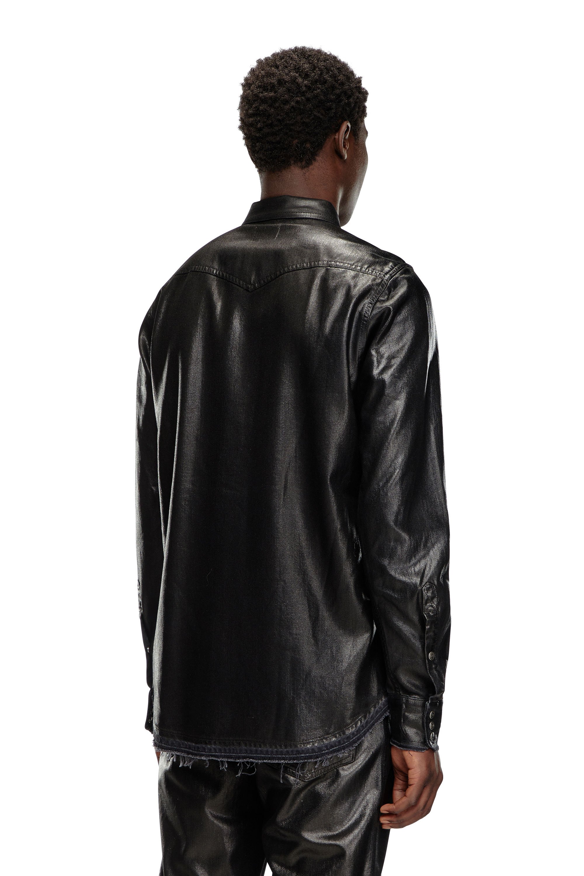 Diesel - D-VEGA, Man Overshirt in coated tailoring denim in Black - Image 4