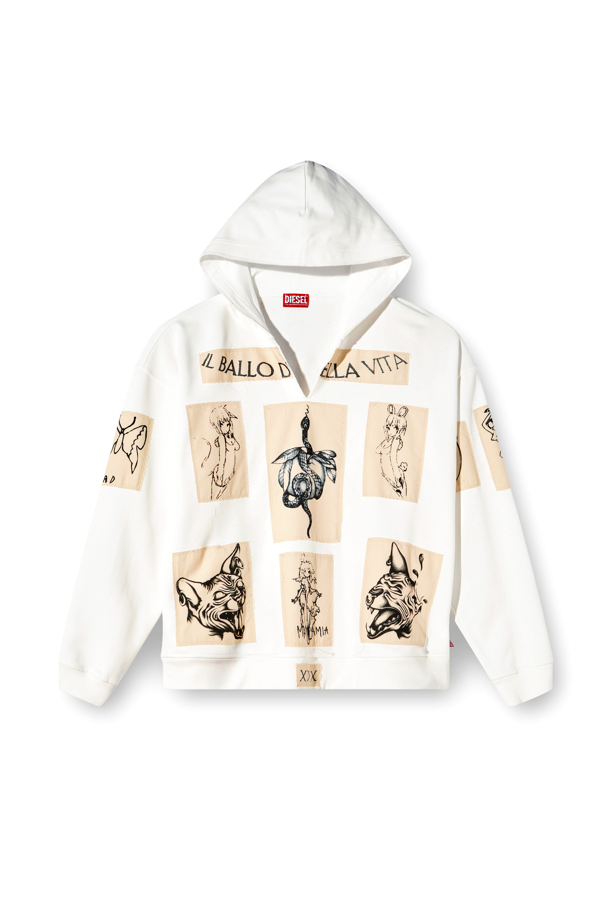 Diesel - S-BOXT-HOOD-DD, Unisex's Hoodie with tattoo patches in White - 2