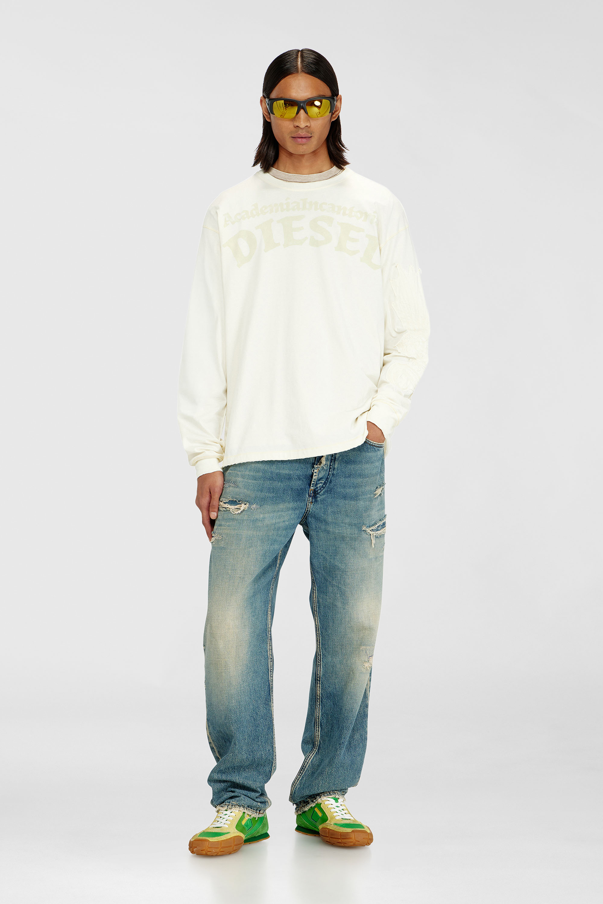 Diesel - T-NORM-LS-AA3, Man's Long-sleeve T-shirt with prints and patches in White - 1