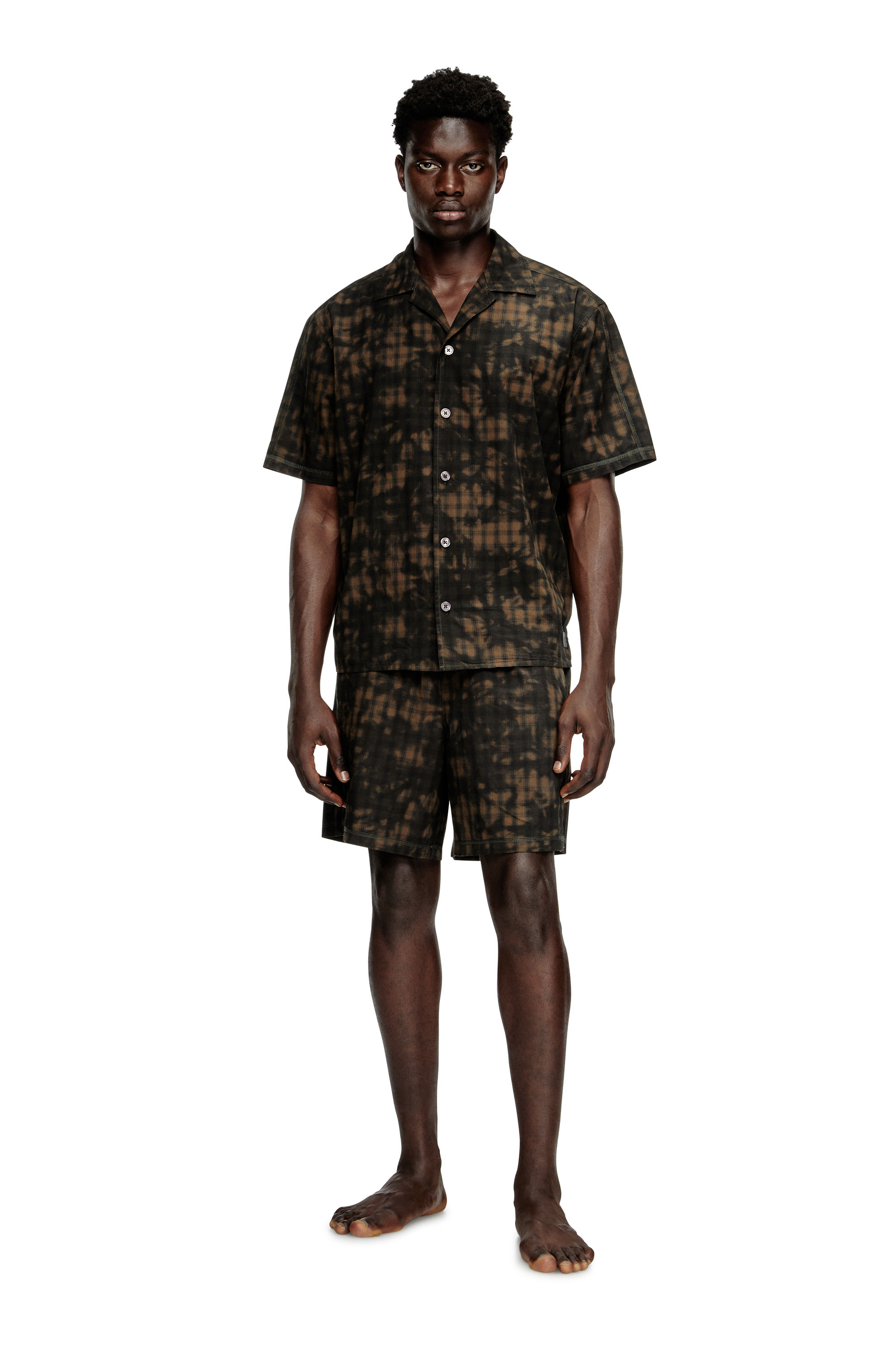 Diesel - SET-HORIEN-UTLT, Man's Short pyjamas in cloudy-print check cotton in Olive Green - 3