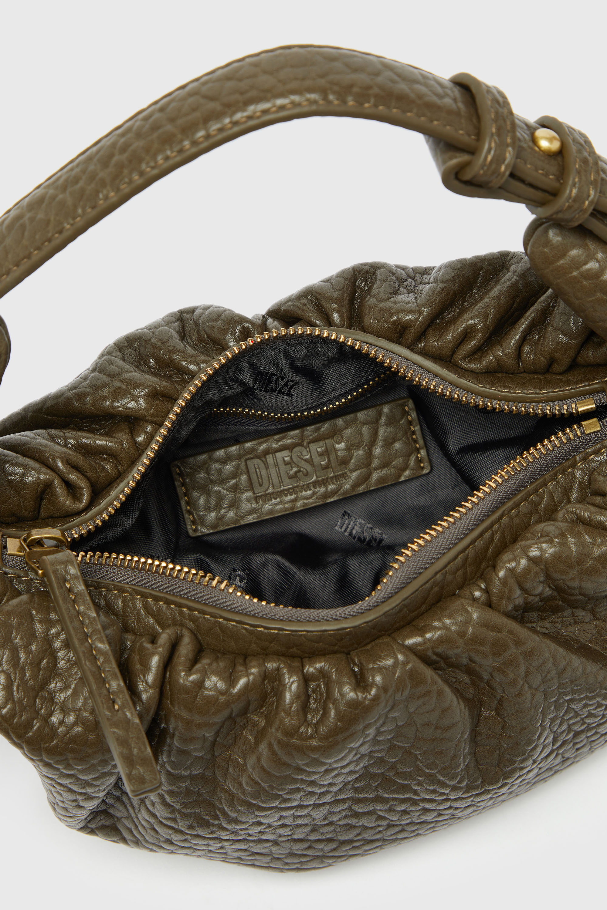 Diesel - GRAB-D HOBO S, Woman's Grab-D- Small scrunched hobo bag with bubble texture in Brown - 4