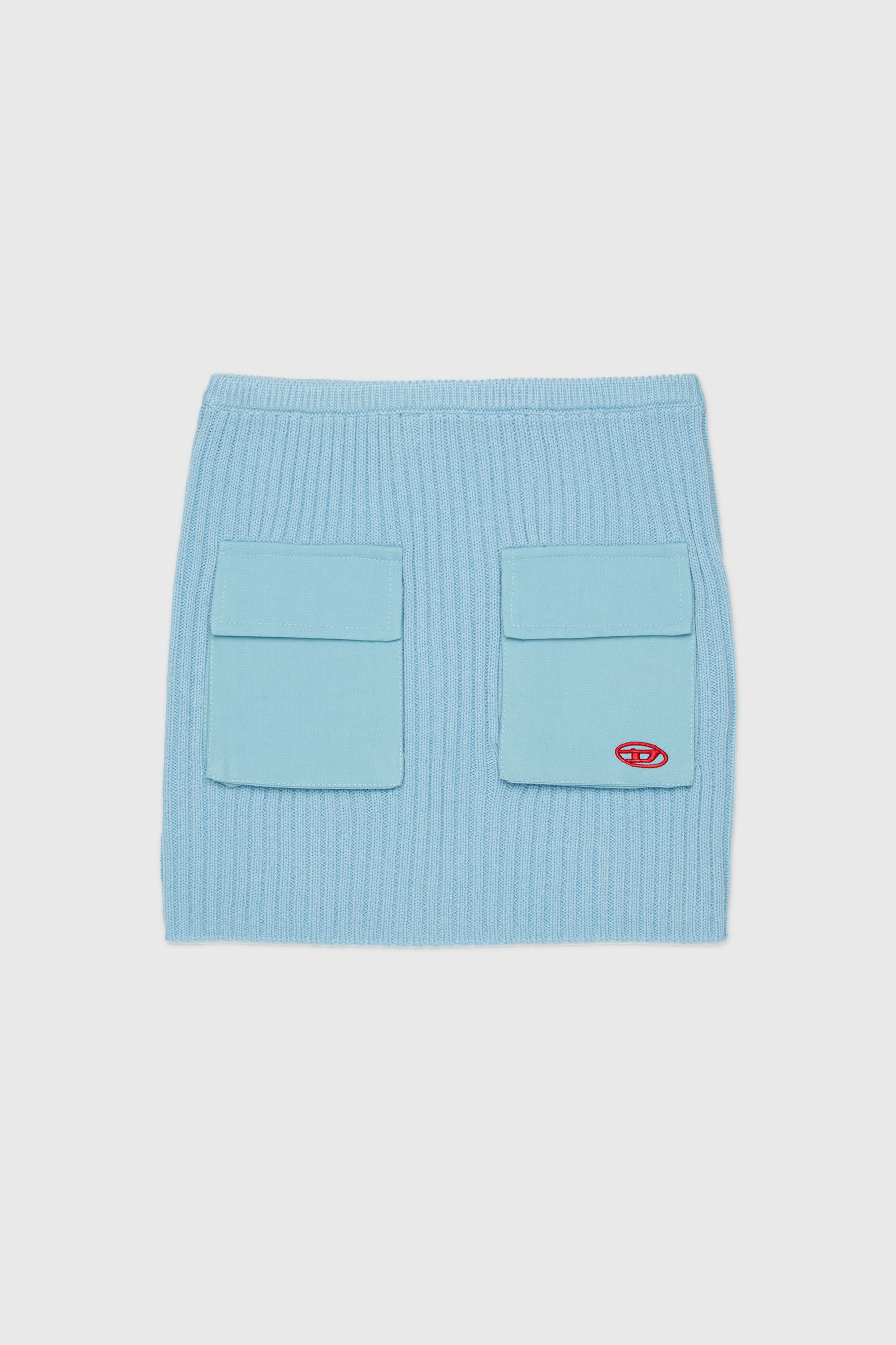 Diesel - GAMMY, Woman's Ribbed-knit mini skirt with utility pockets in Light Blue - 1