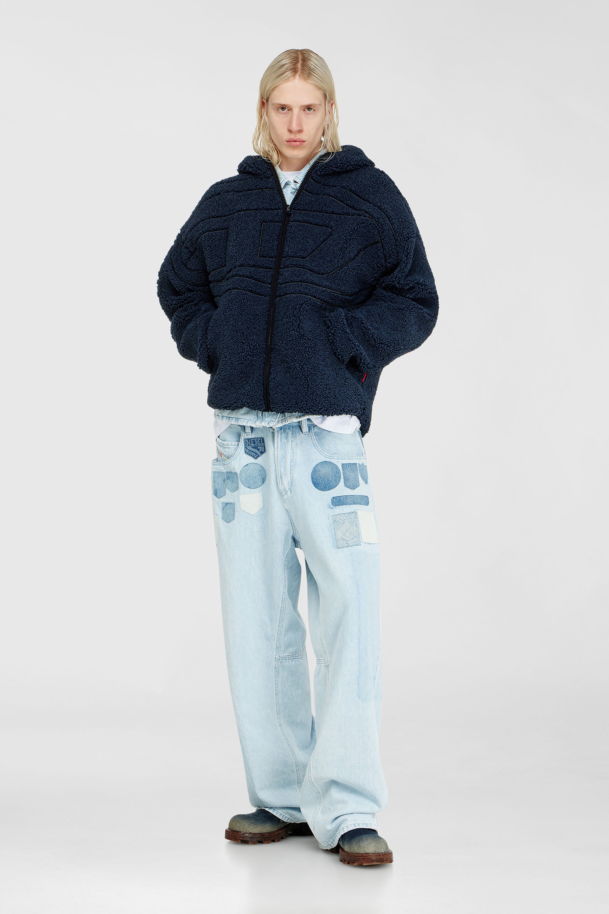 Diesel - S-ZAT, Man's Teddy hoodie sweatshirt in Dark Blue - 2