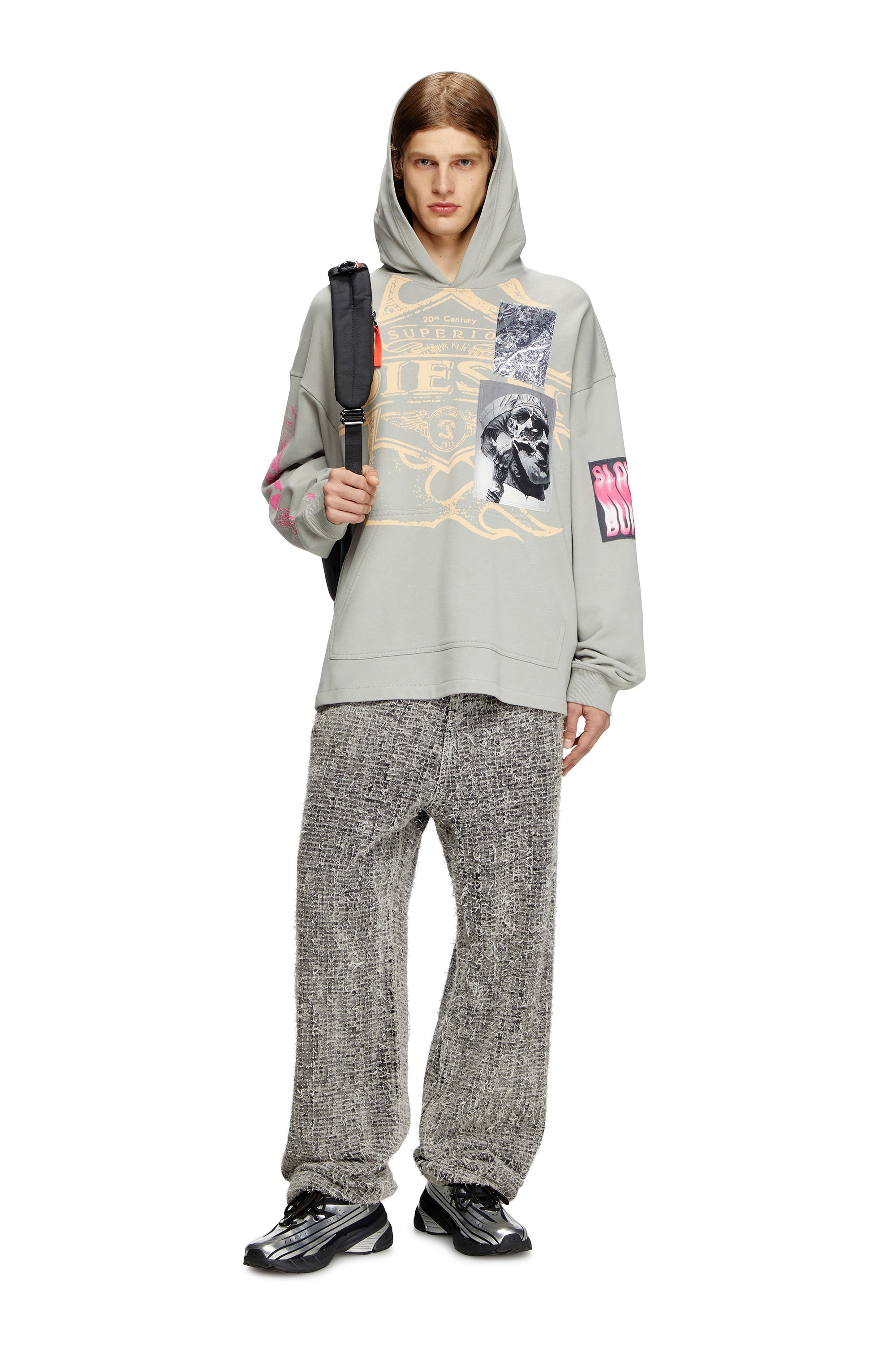 Diesel - S-BAXT-HOOD-R1, Man's Hoodie with prints and logo patches in Grey - 2