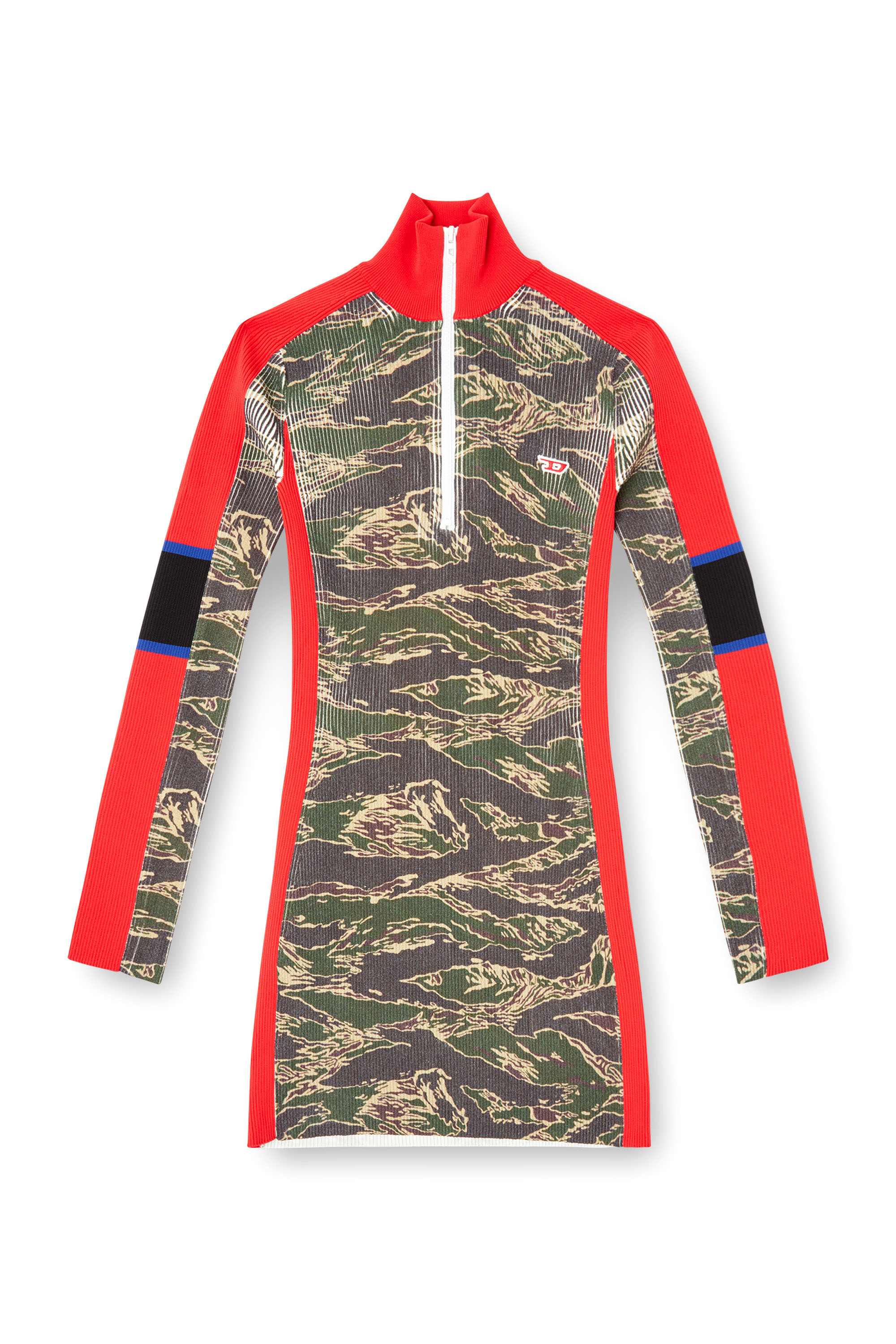 Diesel - M-CAMOK, Woman's Camo mini dress in ribbed viscose in Green/Red - 2