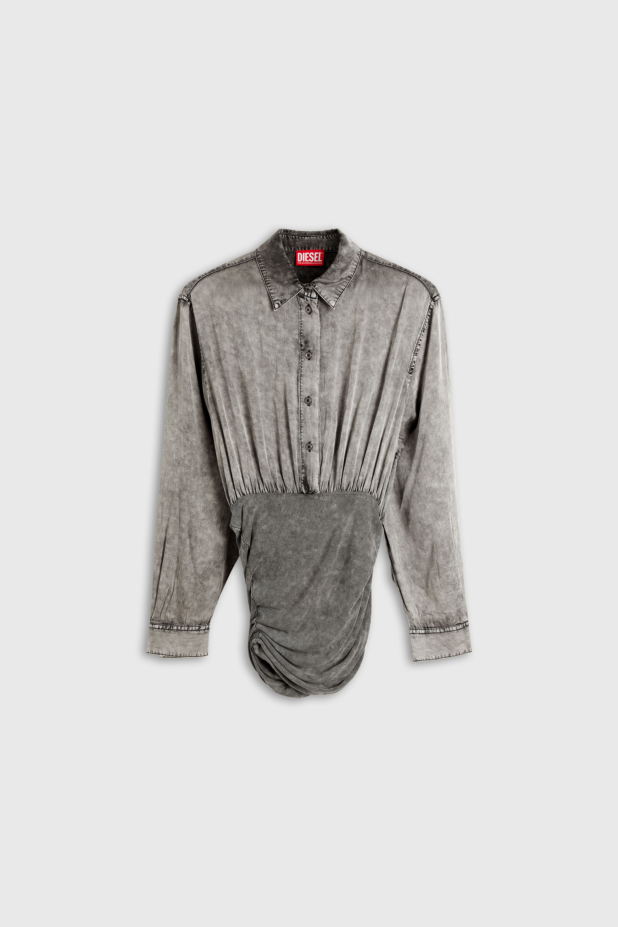 Diesel - C-ASSIA-B1, Woman's Satin shirt with twisted waist section in Dark grey - 2