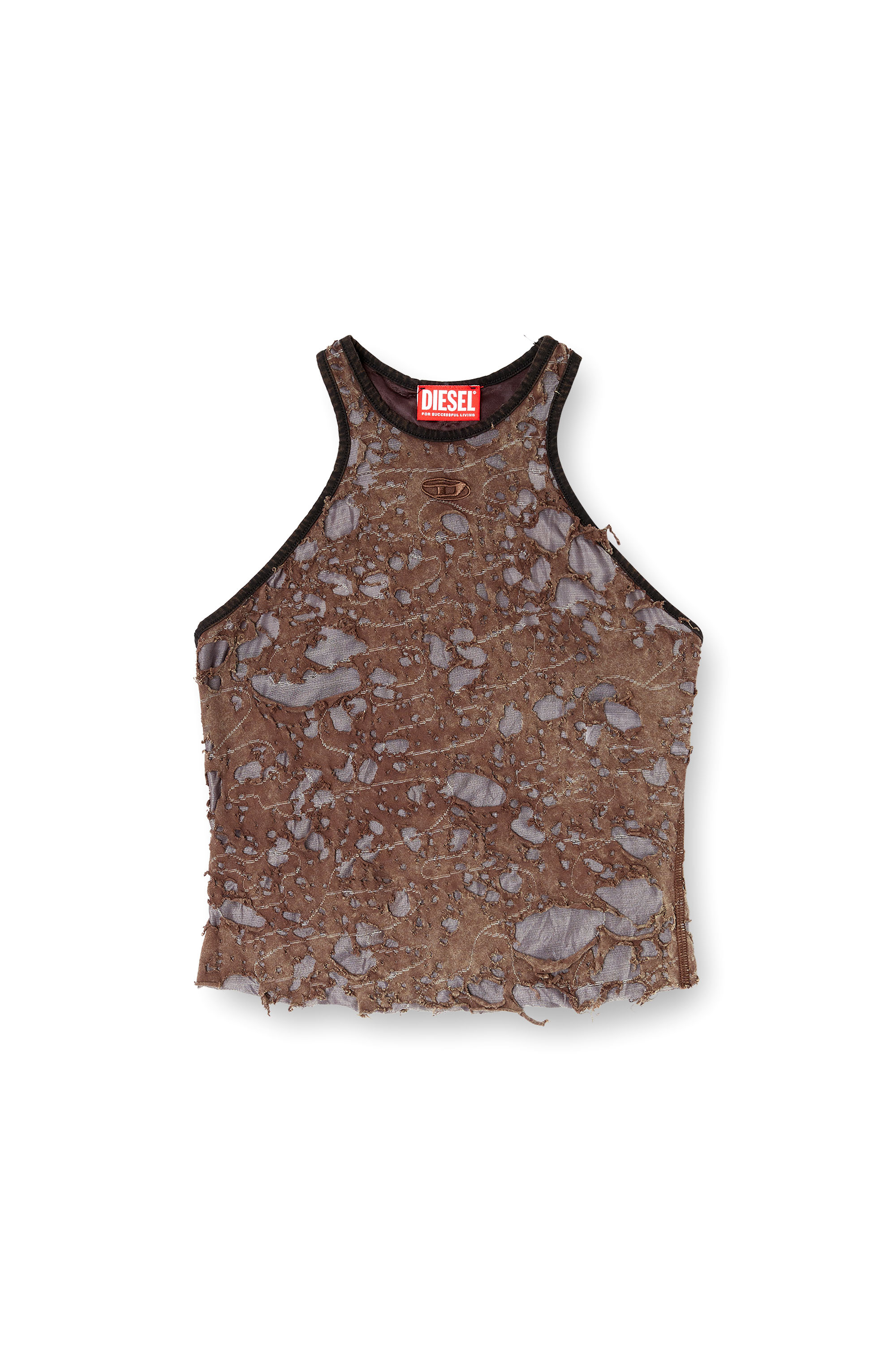 Diesel - T-ILM, Woman's Tank top in destroyed jersey in Brown - 3