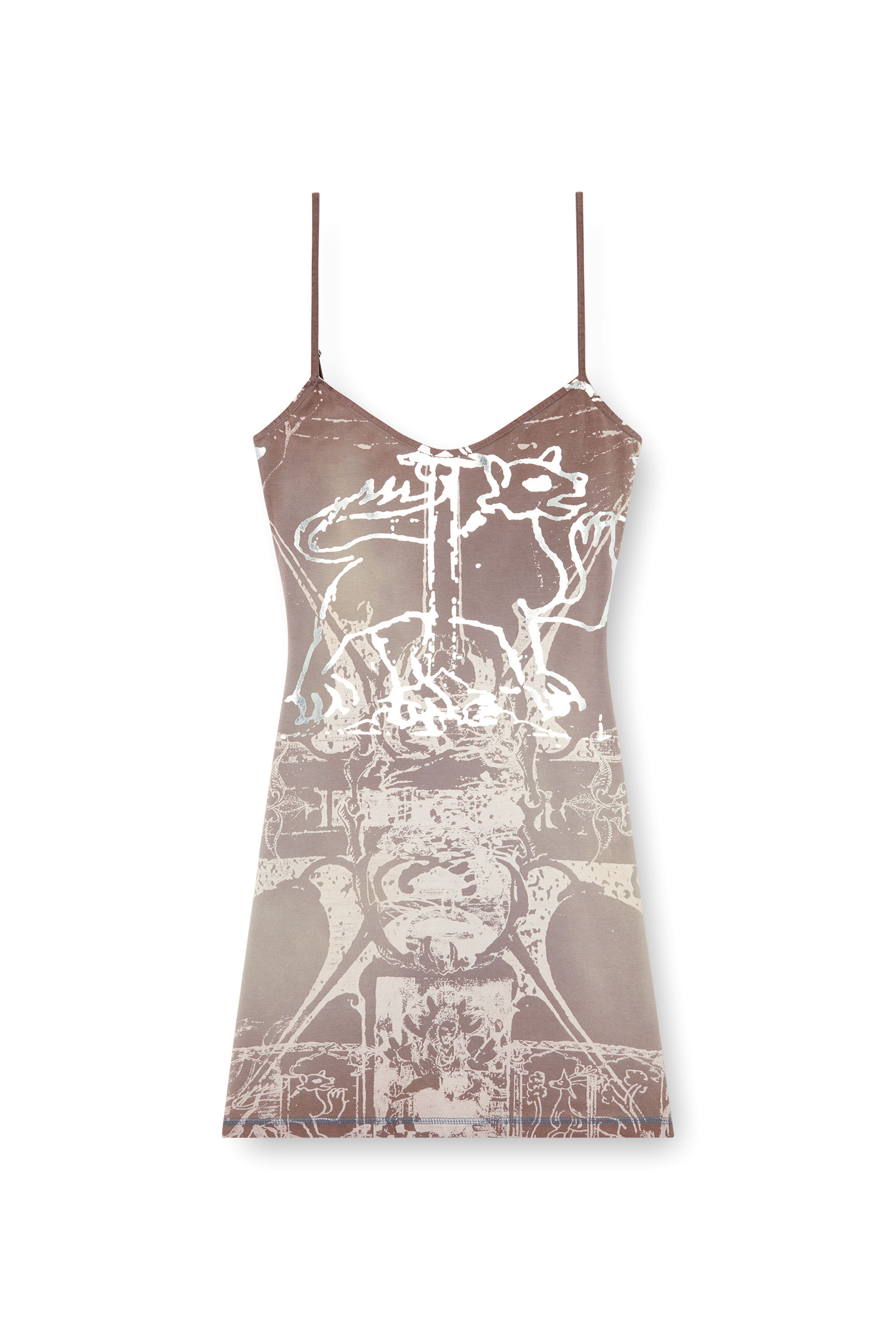 Diesel - D-LONGY, Woman's Mini dress with foil print in Light Brown - 3