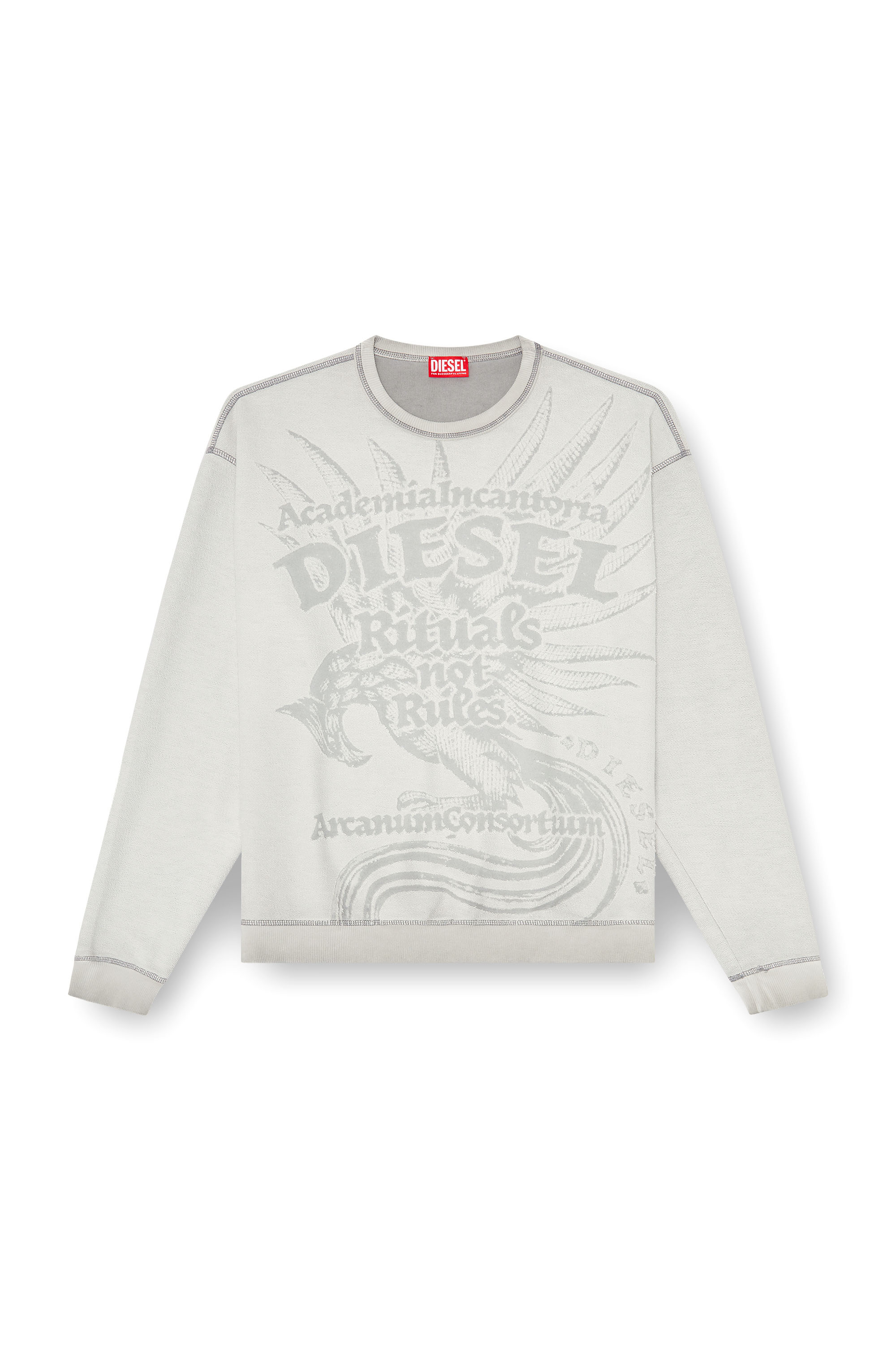 Diesel - S-ARON-RAW, Man's Sweatshirt with d&eacute;vor&eacute; print in Light Grey - 3