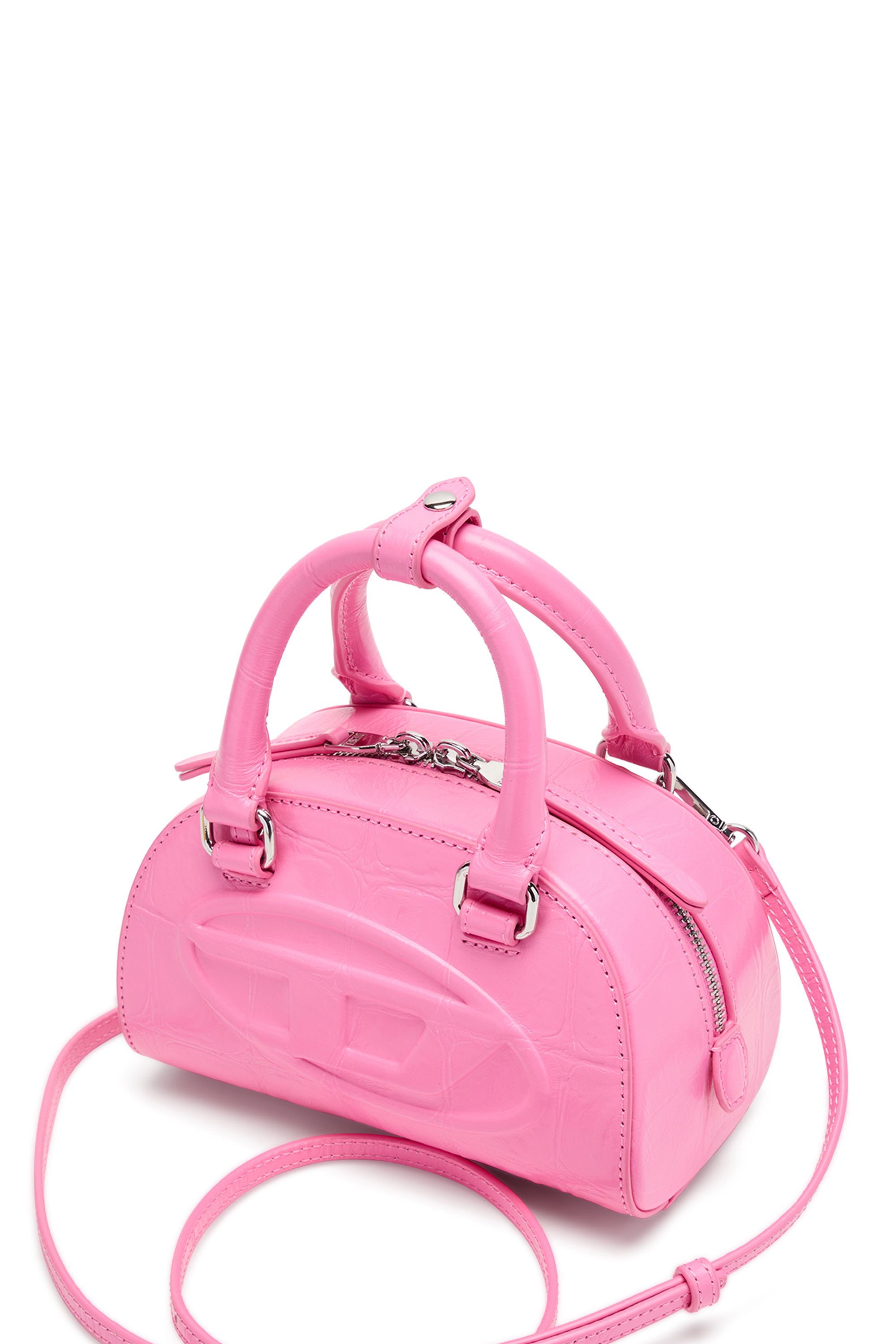 Diesel - 1DR DOME CROSSBODY, Woman's 1DR Dome-Mini bowling bag in croc-effect leather in Pink - 4