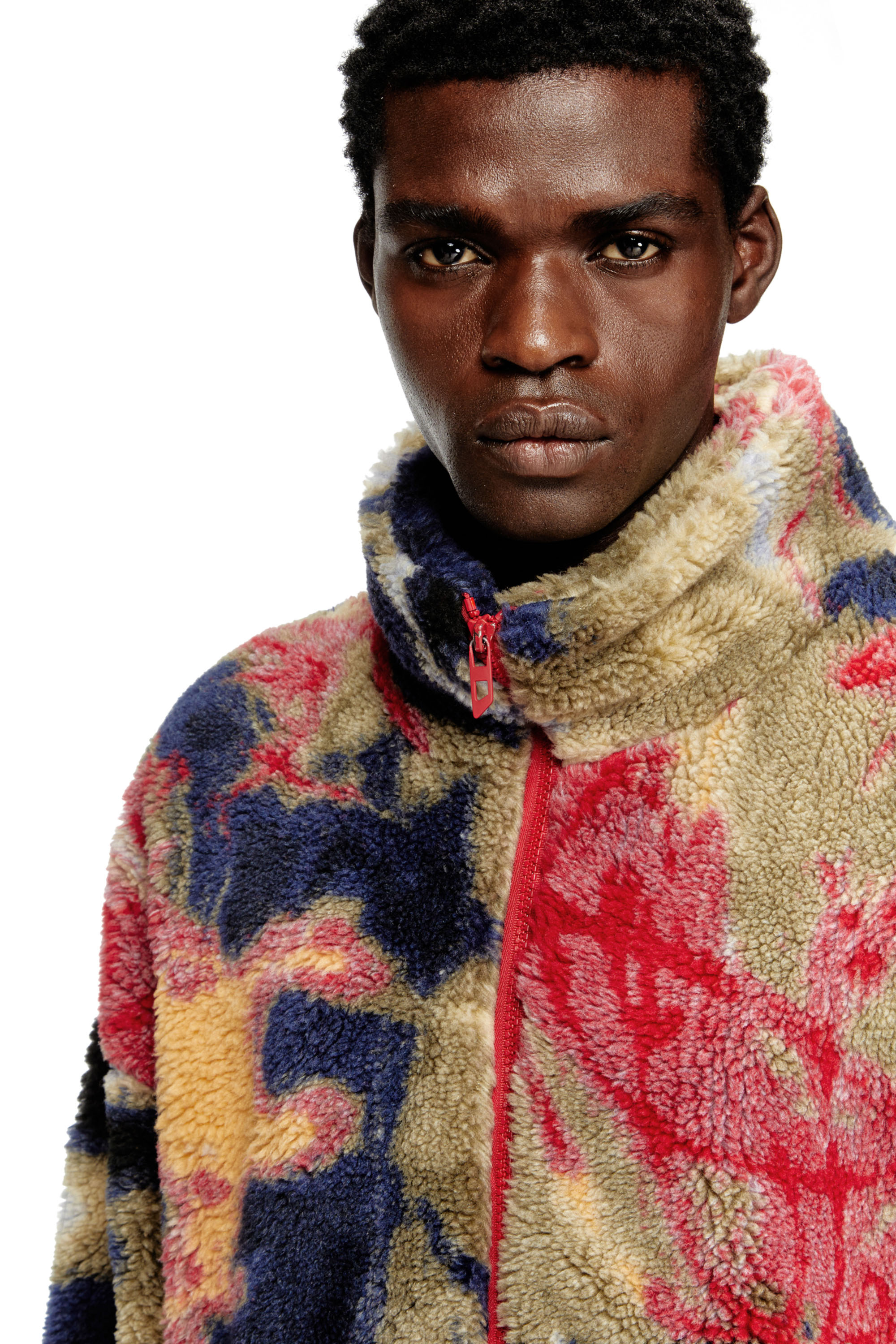 Diesel - S-LUKE, Man's Teddy-fleece jacket with graffiti motif in Beige/Black - 5