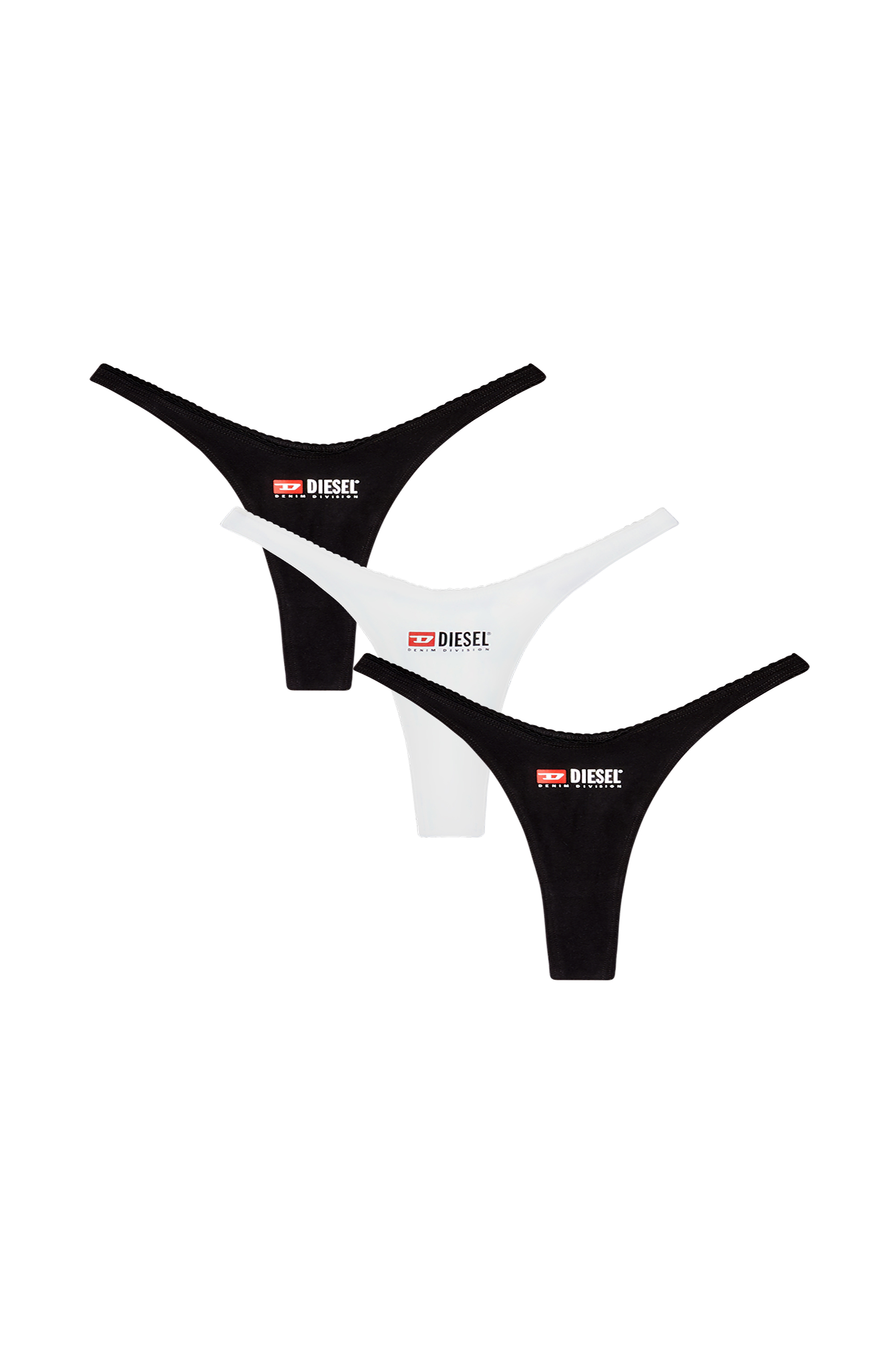 Diesel - MICRO-PUNCHY-D-CORE-3PACK, Woman's 3-pack of stretch cotton thongs with logo in Black - 1