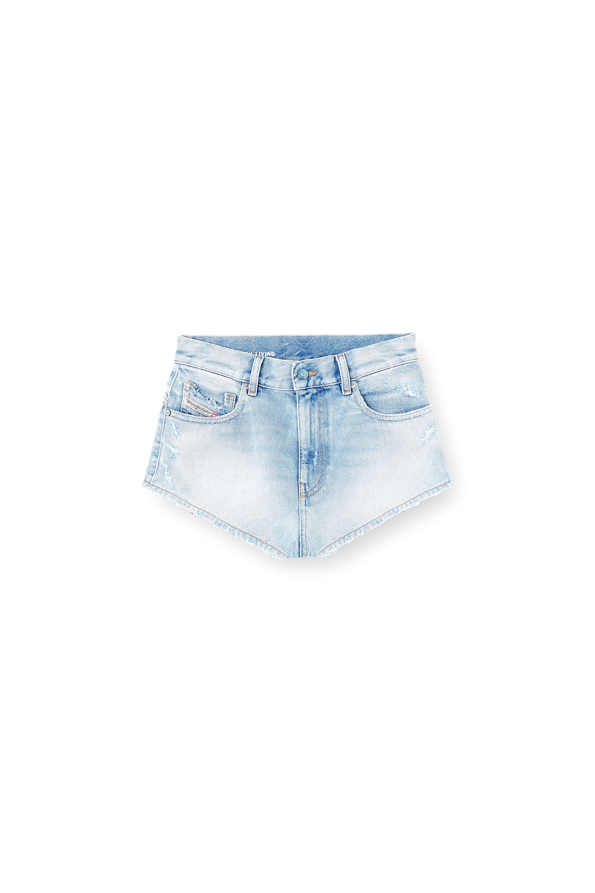 Diesel - DE-LUNAR, Woman's Denim shorts with frayed hems in Light Blue - 2