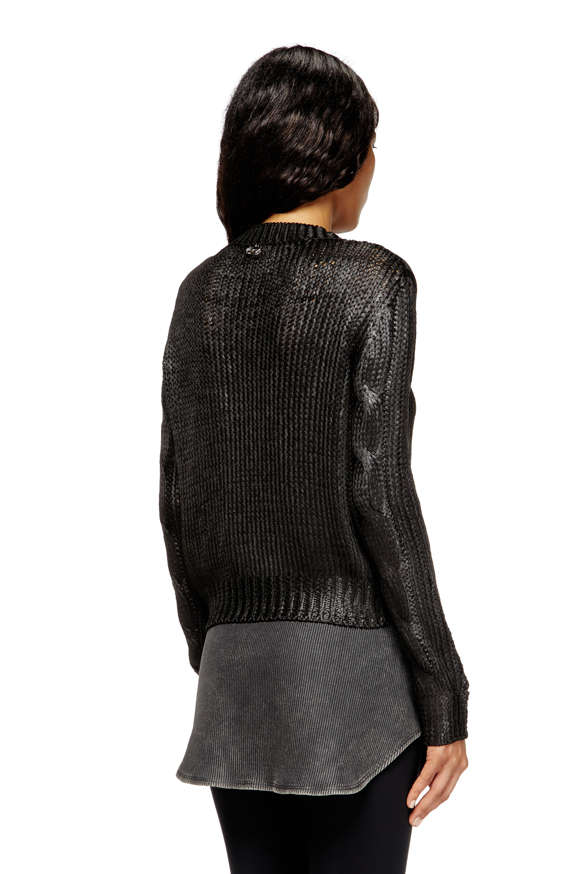 Diesel - M-MICCHA, Woman's Cable-knit jumper with shiny effect in Black - 4