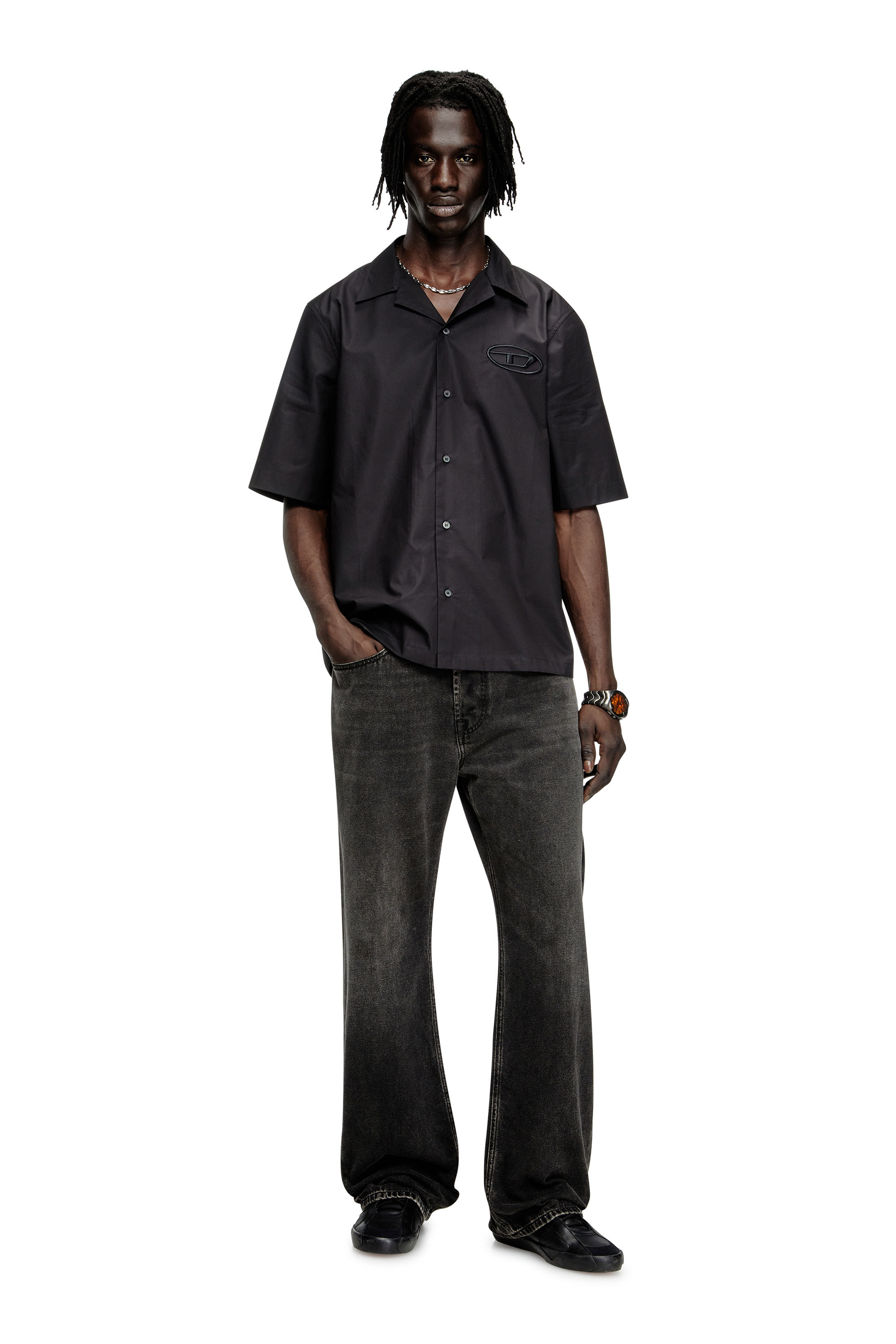 Diesel - S-MAC-PCAL, Man's Bowling shirt with Oval D in Black - 1