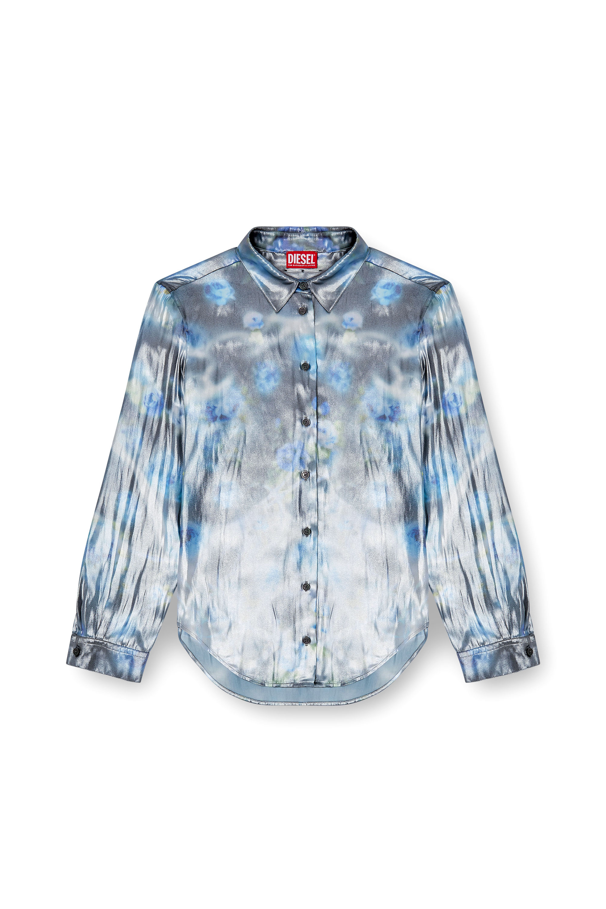 Diesel - C-RONOR-S2, Woman's Metallic shirt with blurred roses print in Blue - 2