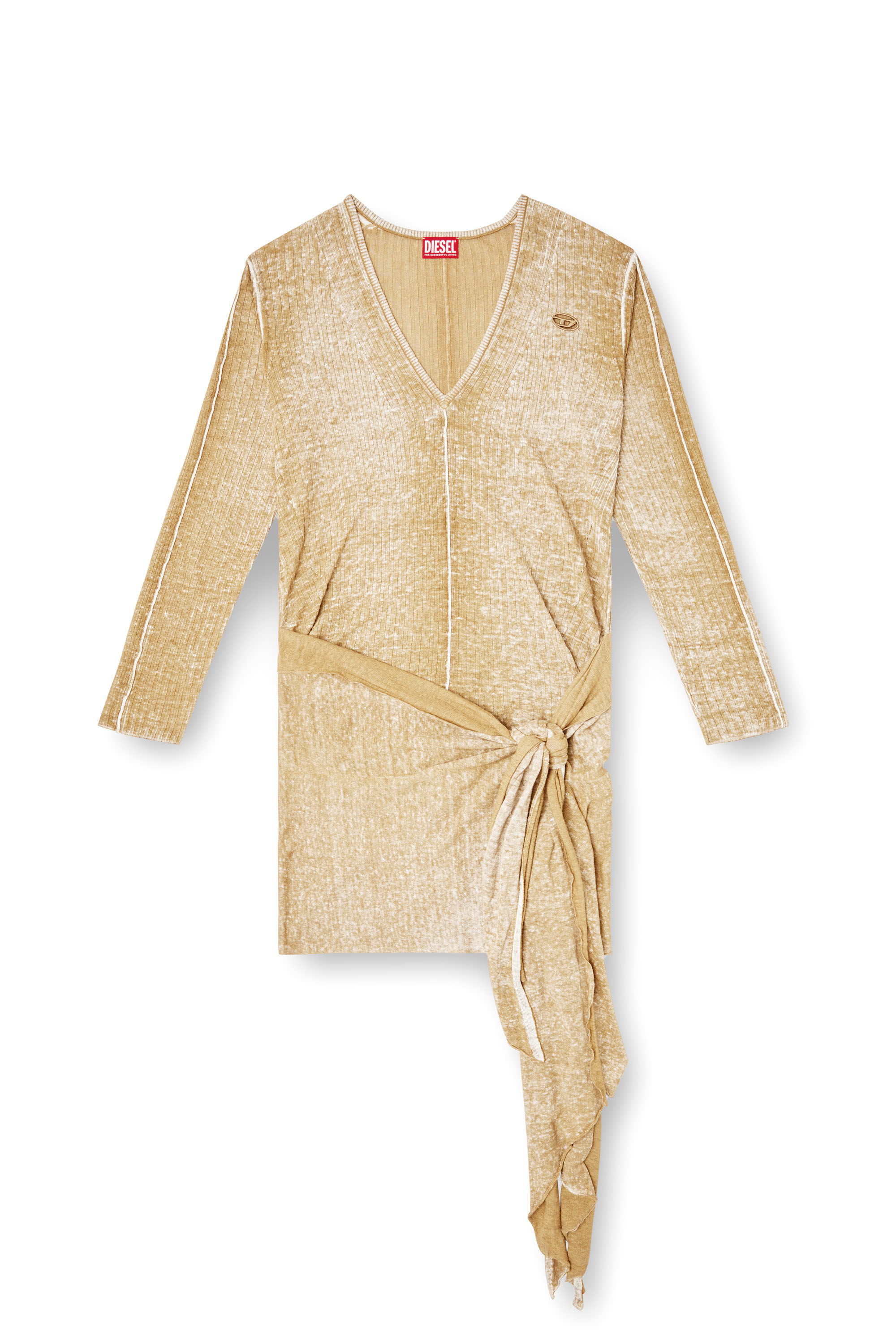 Diesel - M-EGAKNOT, Woman's Knitted dress with hip tie in Beige - 3