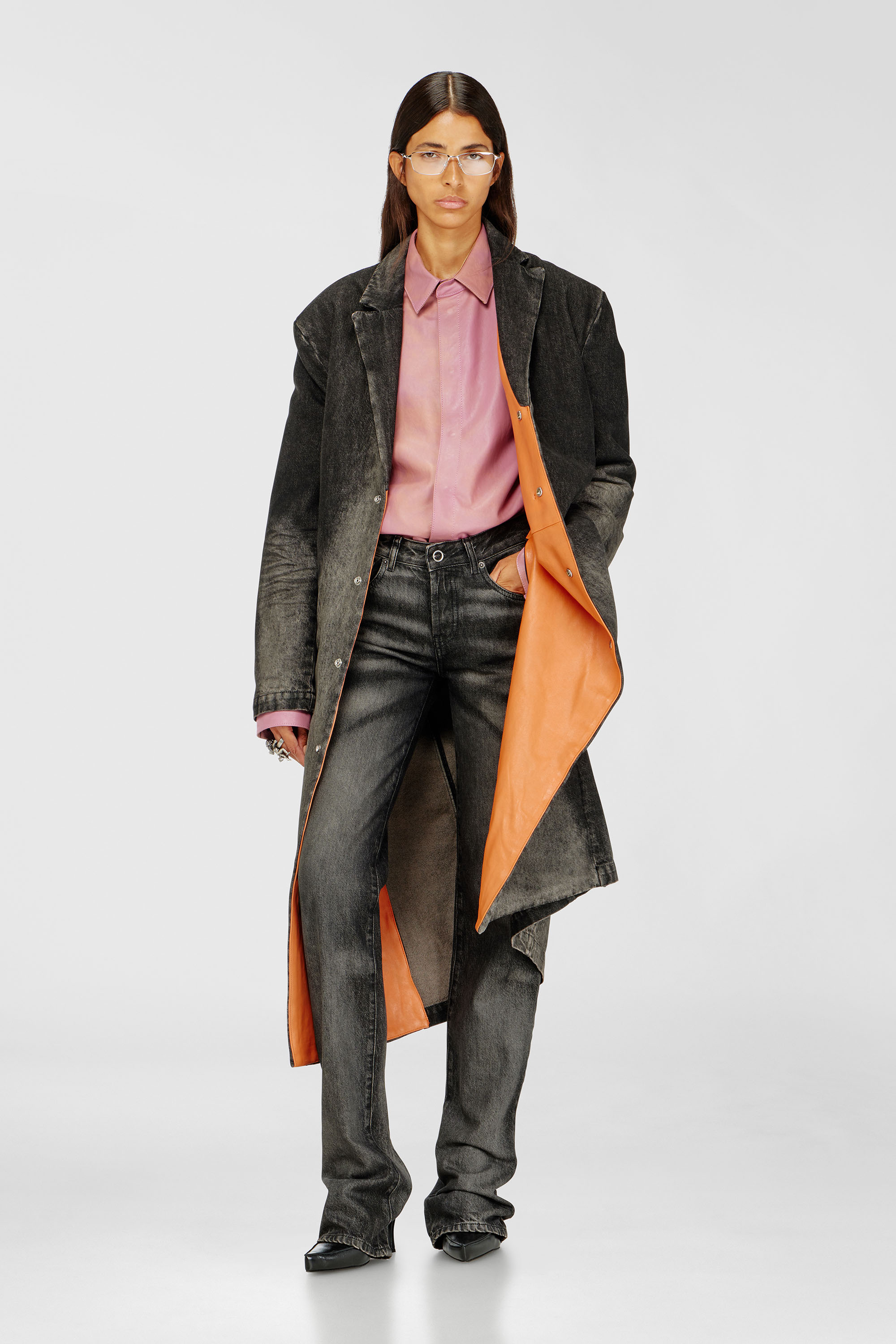 Diesel - D-IANCH-FSJ, Unisex's Long coat in dirty-effect denim in Black/Dark grey - 2