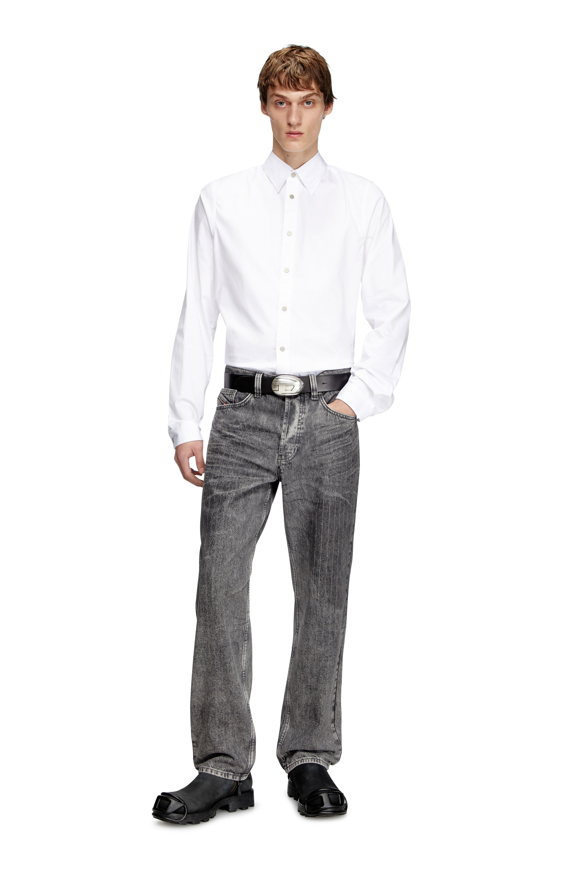 Diesel - S-FITTY-A, Man's Formal shirt with logo-embroidered collar in White - 1