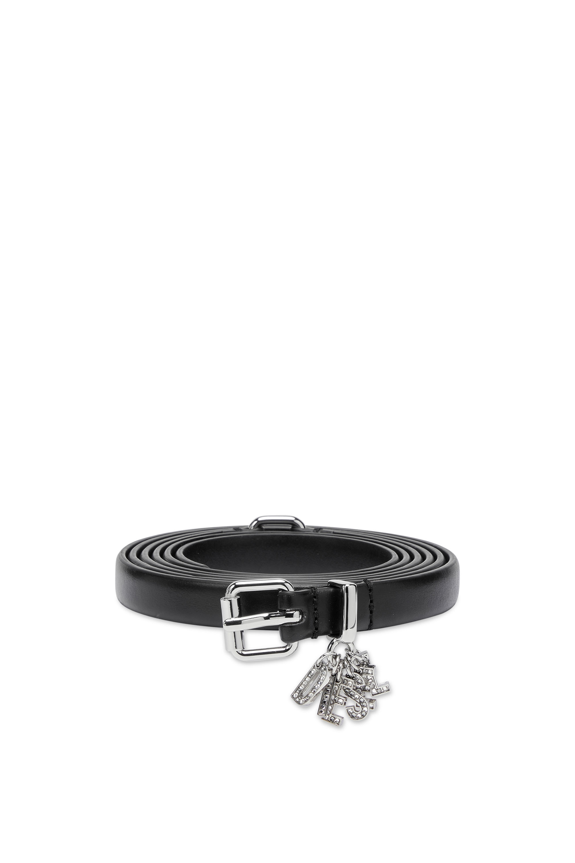 Diesel - B-CHARM-LOOP DOUBLE, Woman Leather belt with crystal logo charms in Black - Image 1