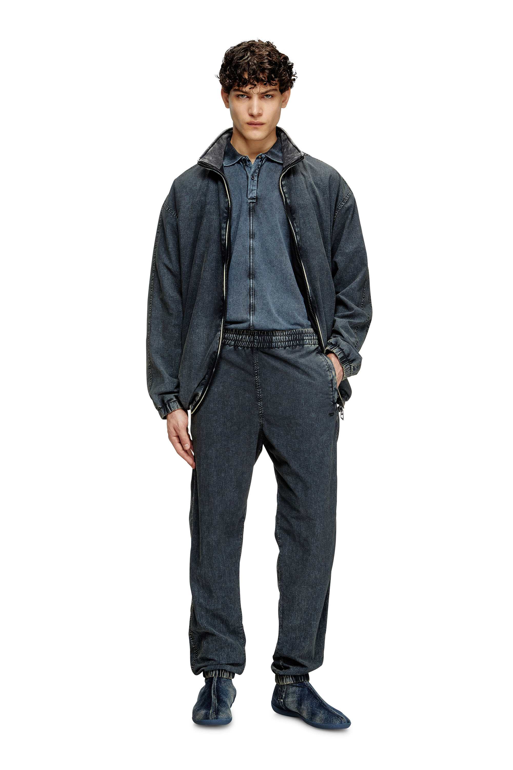 Diesel - T-NOMELY, Man's Polo shirt in denim-look jersey in Dark Blue - 2