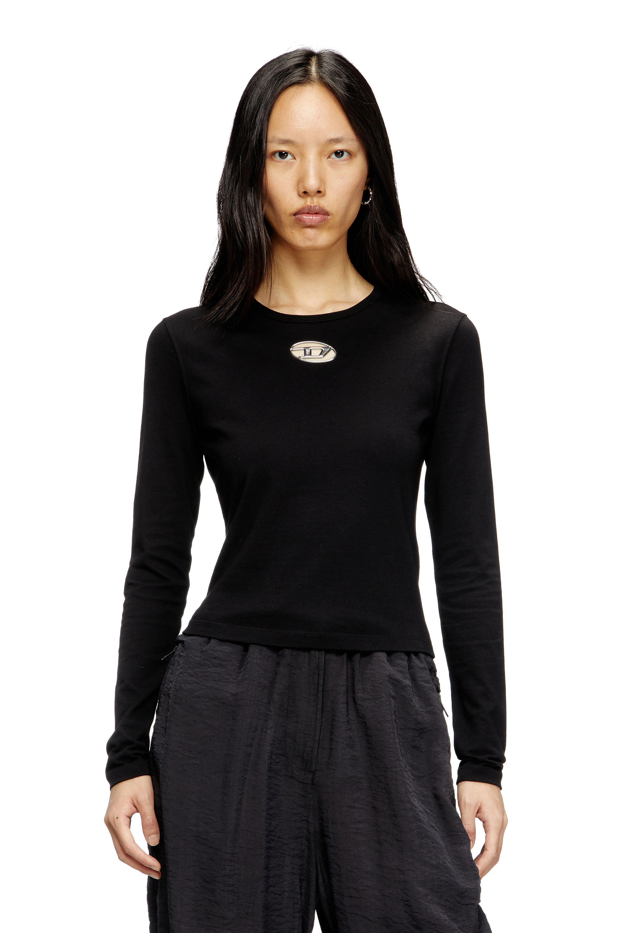 Diesel - T-UNCUTIE-LONG-LS-OD, Woman's Long-sleeve top with Oval D cut-out in Black - 3