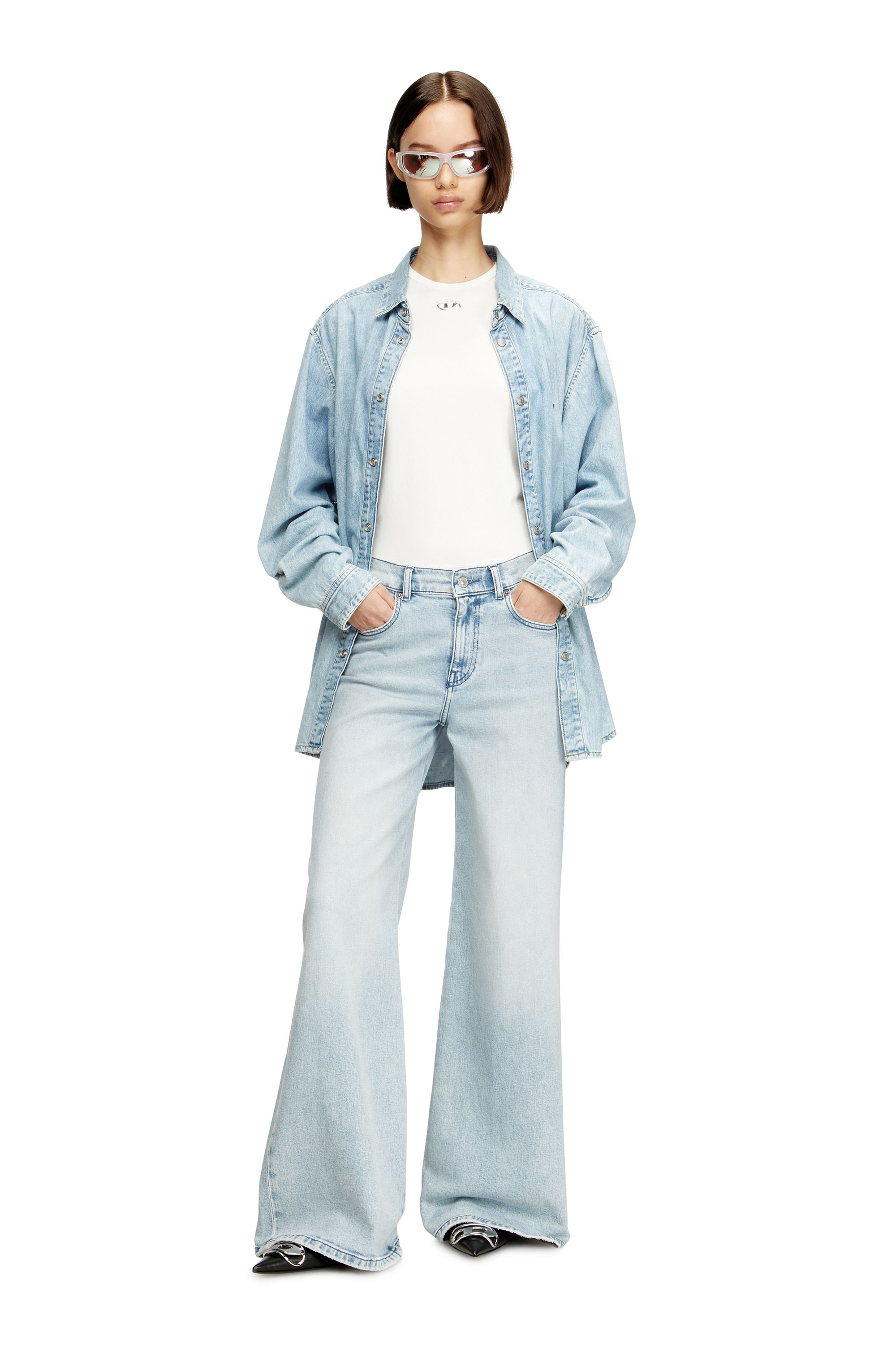 Diesel - T-UNCUTIESLONG-OD, Woman's Slim-fit T-shirt with metallic Oval D in White - 2