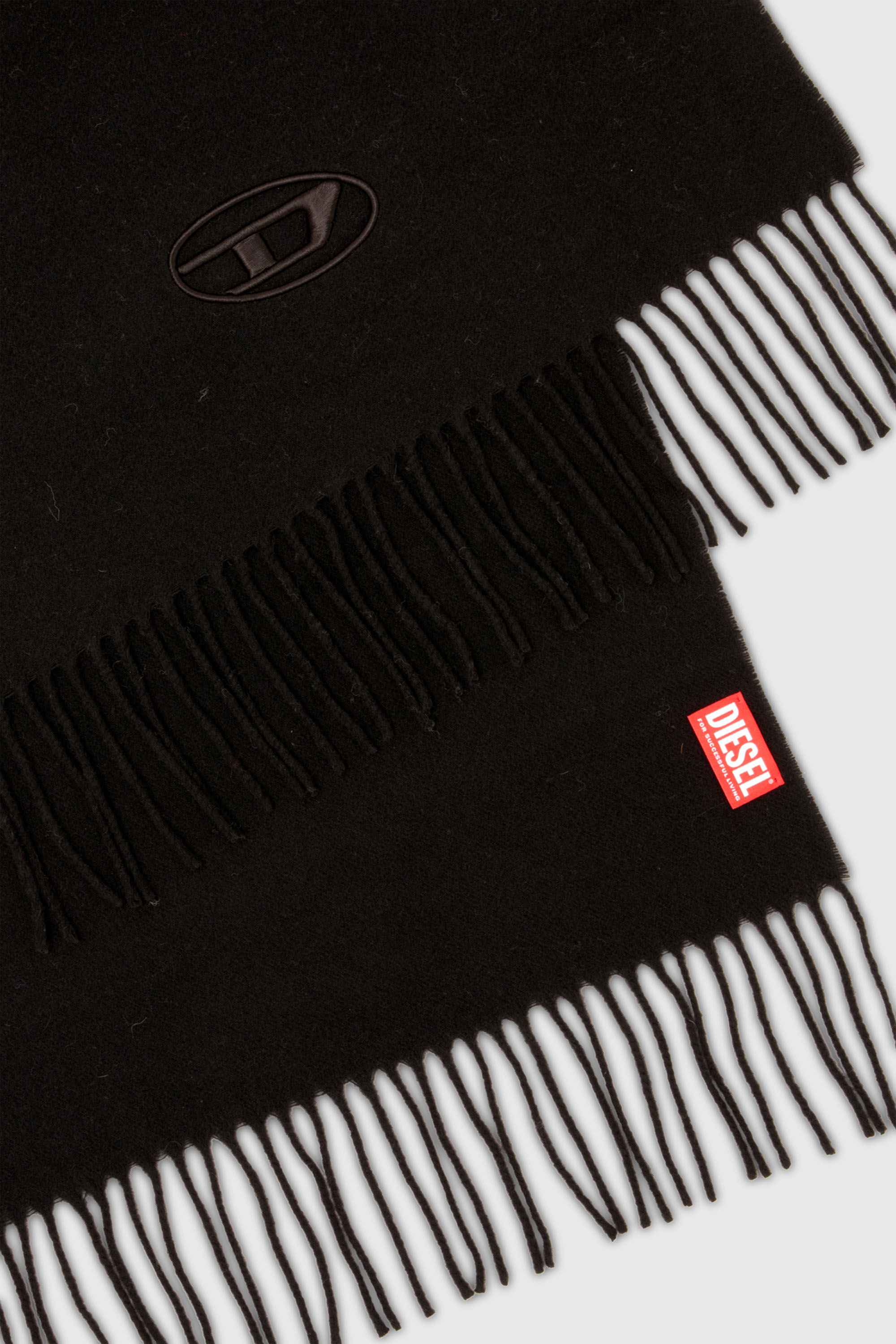 Diesel - S-IMON-D-LONG, Unisex's Wool-blend scarf with fringed edges in Black - 3